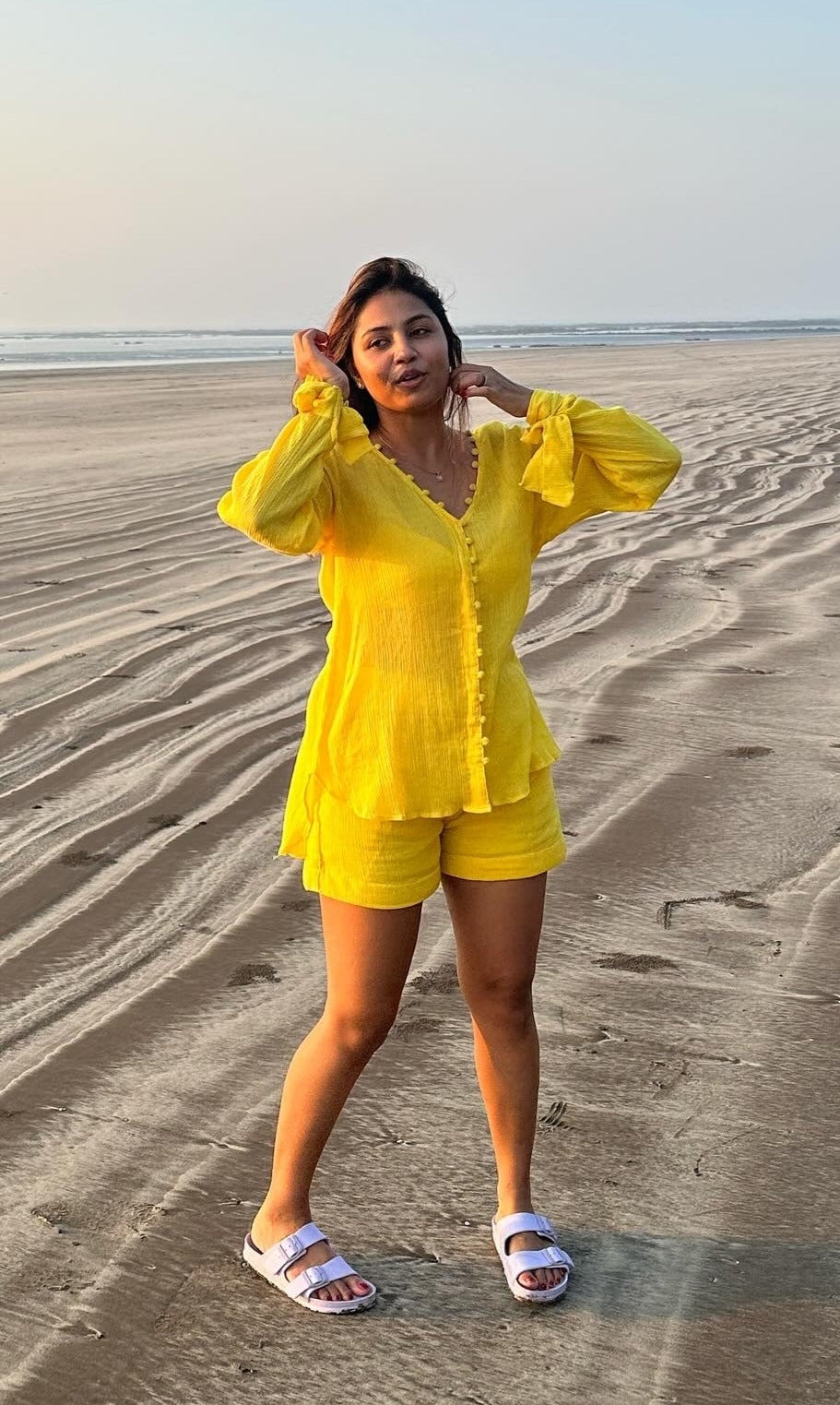 Luna set - Tie-up Sleeve Top and Shorts Co-ord Set