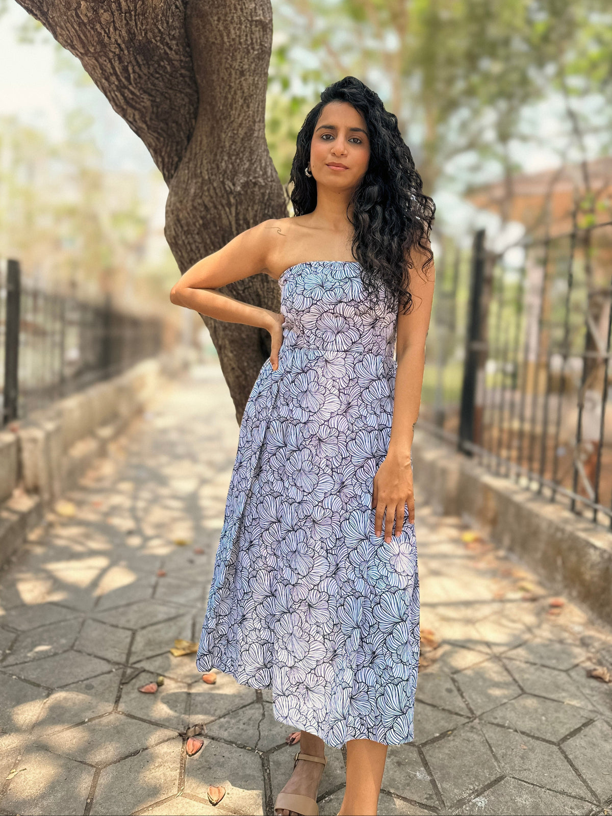 Aurora Dress - Floral Printed Strapless Midi Dress