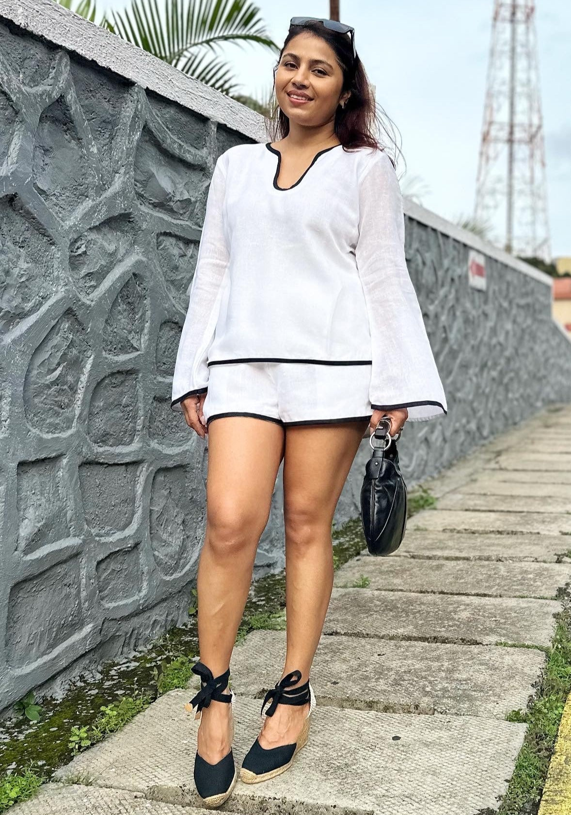 Tara Shorts - White Jute Linen Shorts For Women