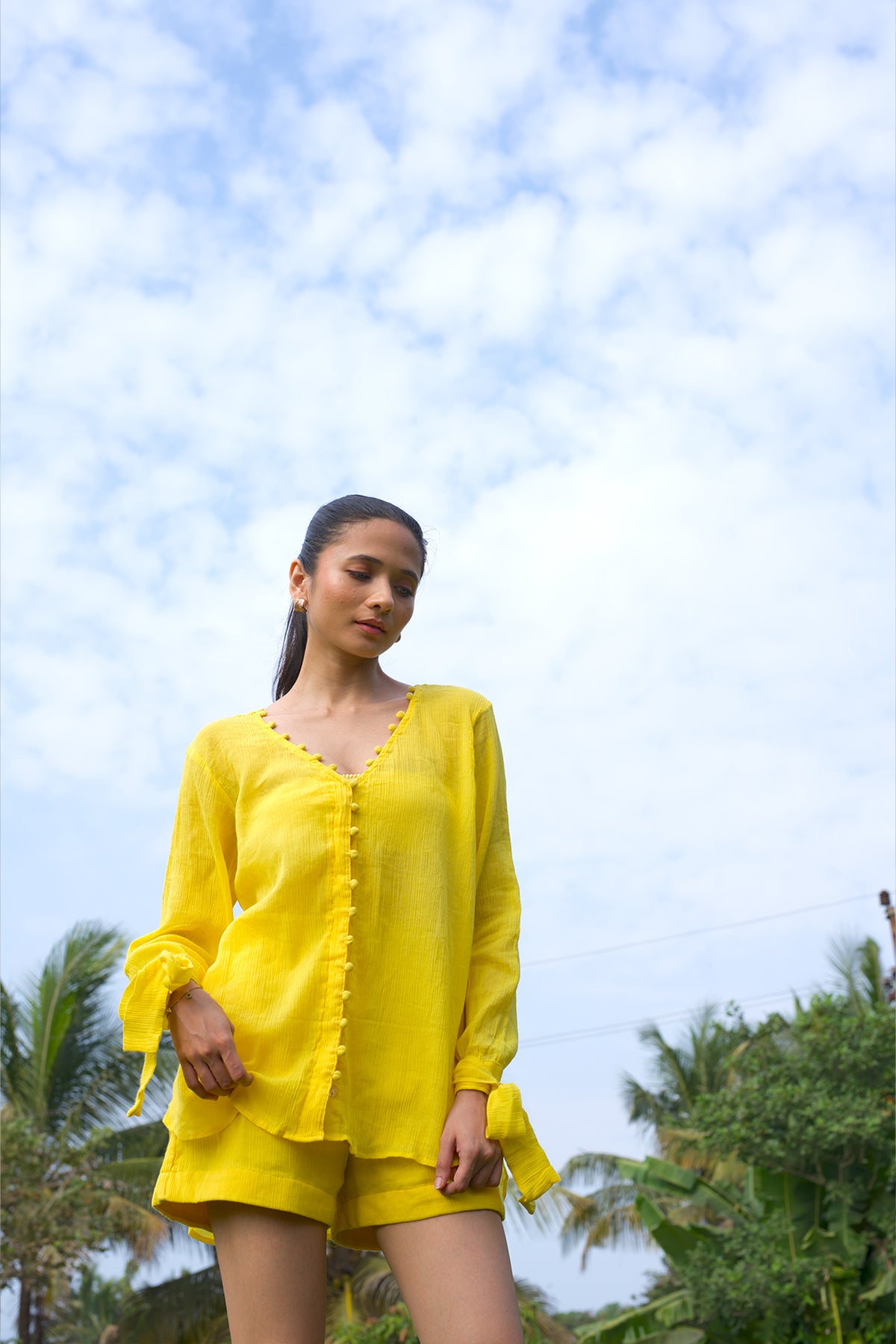 Luna Top - Tie-up Sleeve Top with Inner