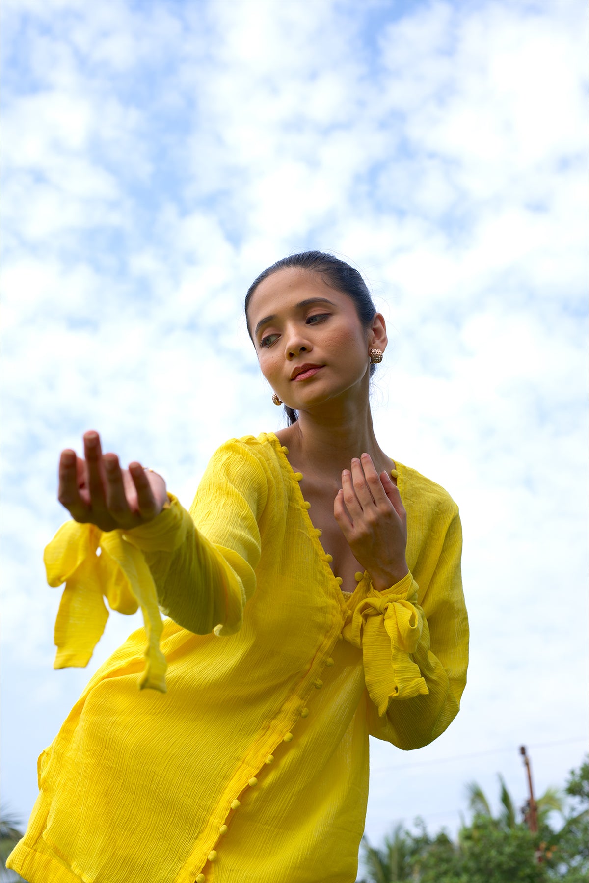 Luna Top - Tie-up Sleeve Top with Inner