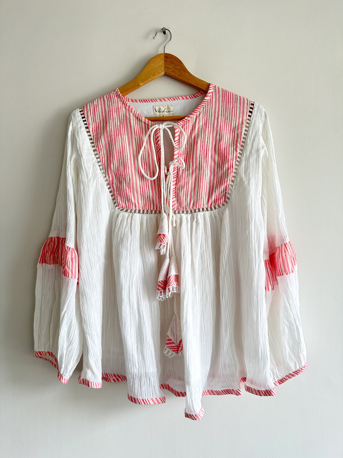 Runa Top - Pink Striped Yoke Boho Top