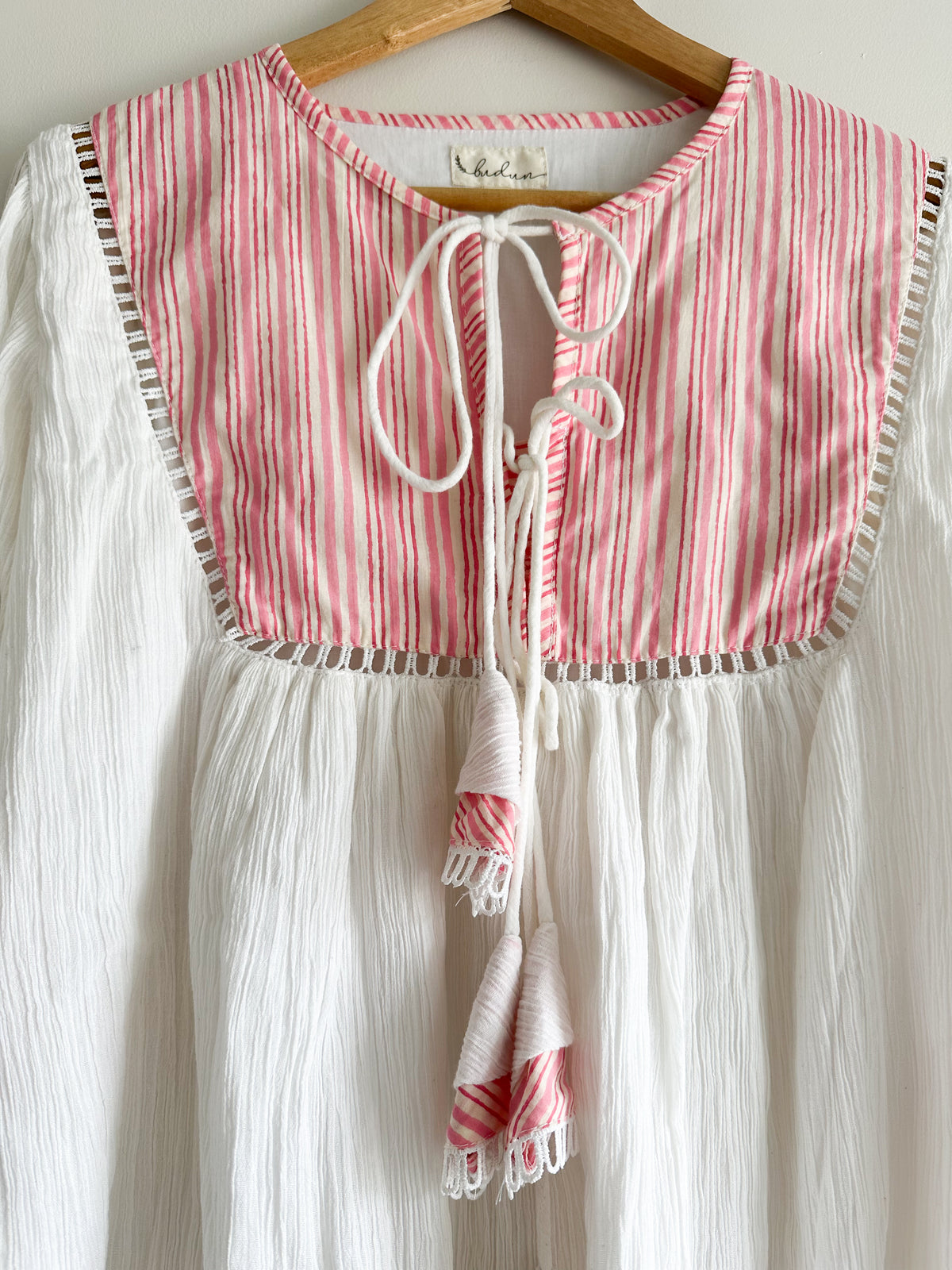 Runa Top - Pink Striped Yoke Boho Top