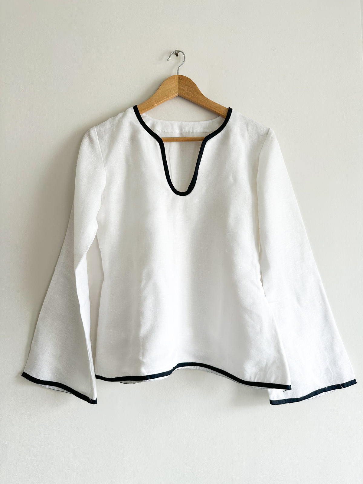 Tara Top - White Jute Linen Flared Sleeve Top