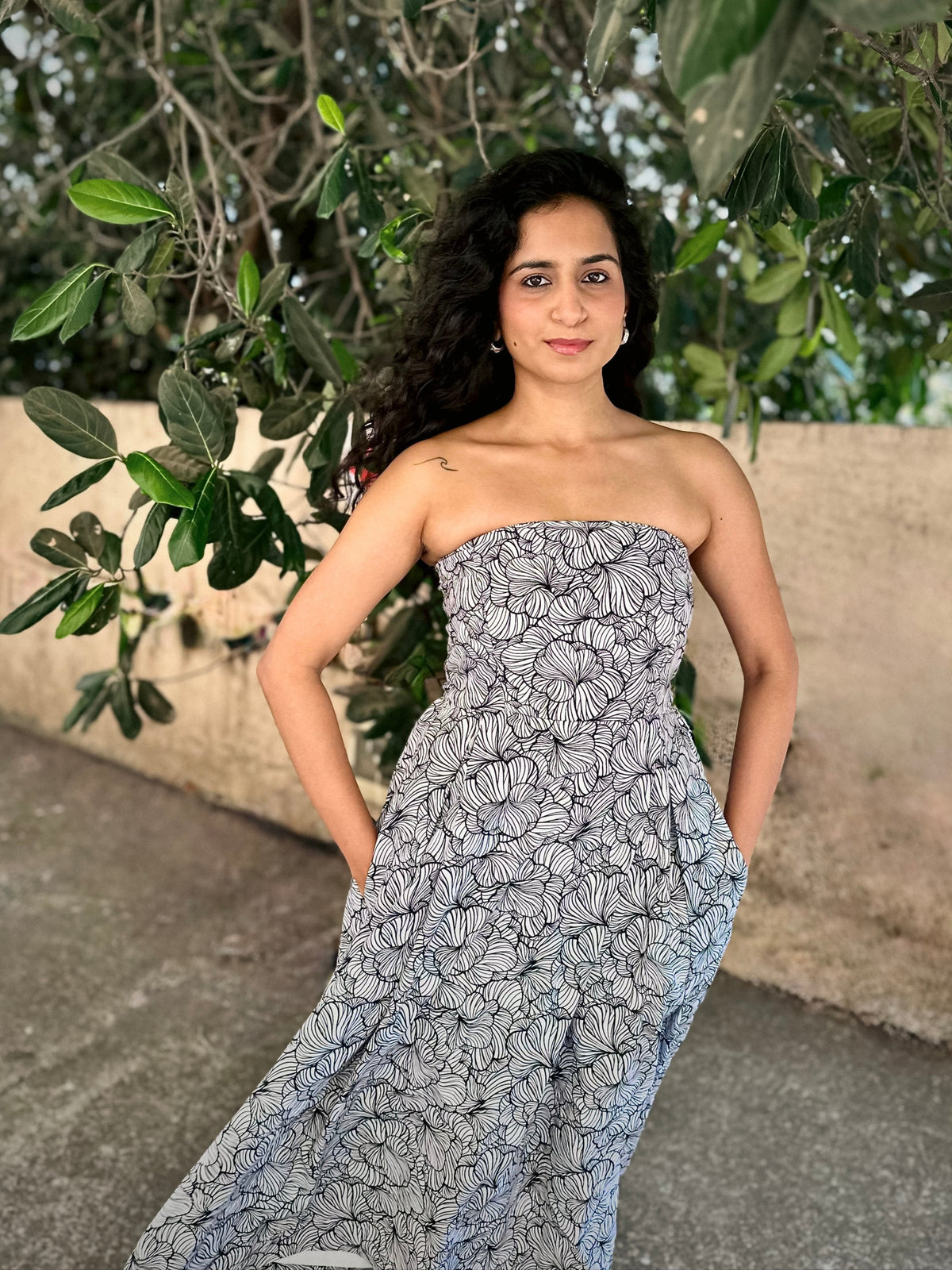 Aurora Dress - Floral Printed Strapless Midi Dress