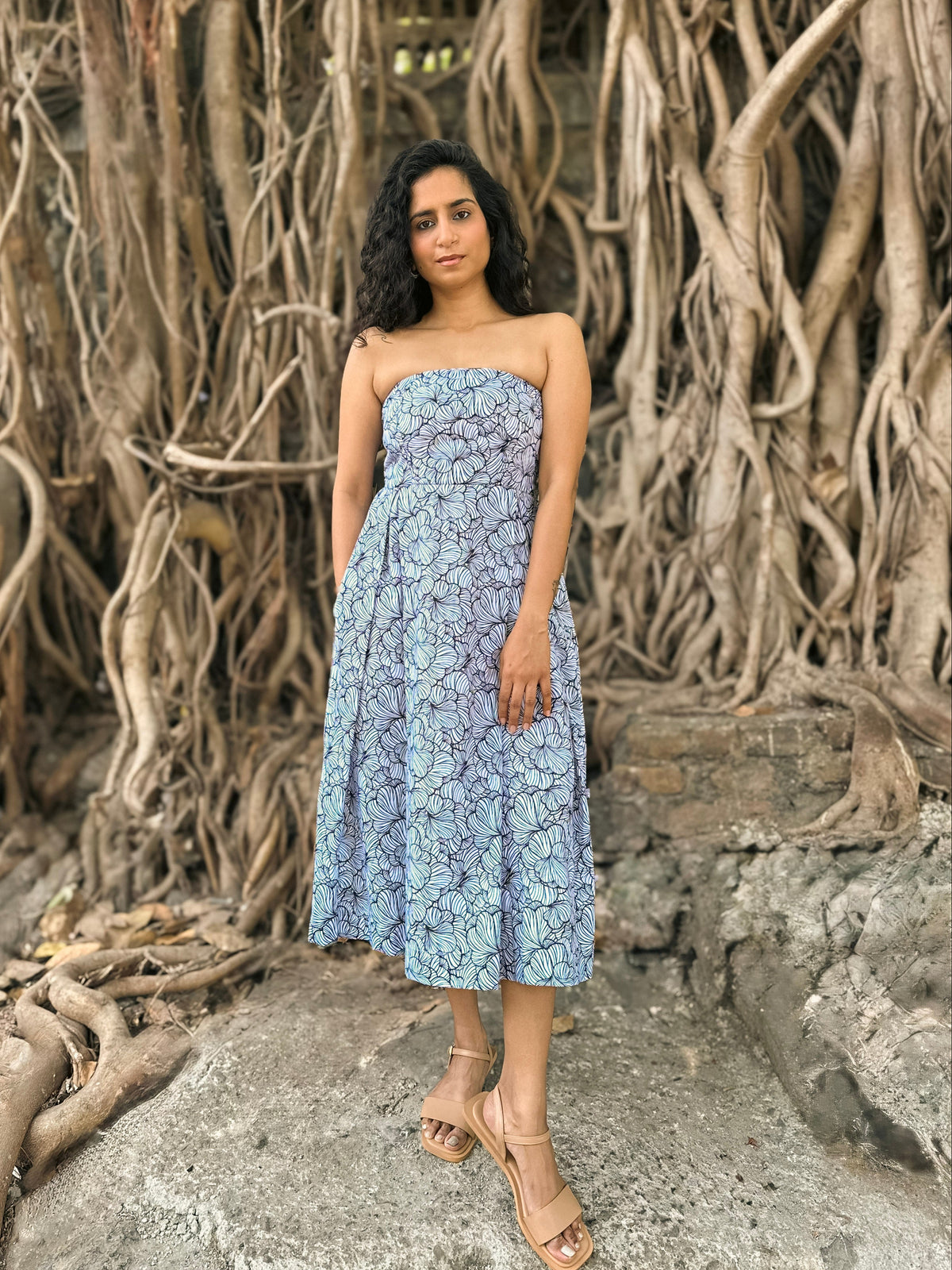 Aurora Dress - Floral Printed Strapless Midi Dress