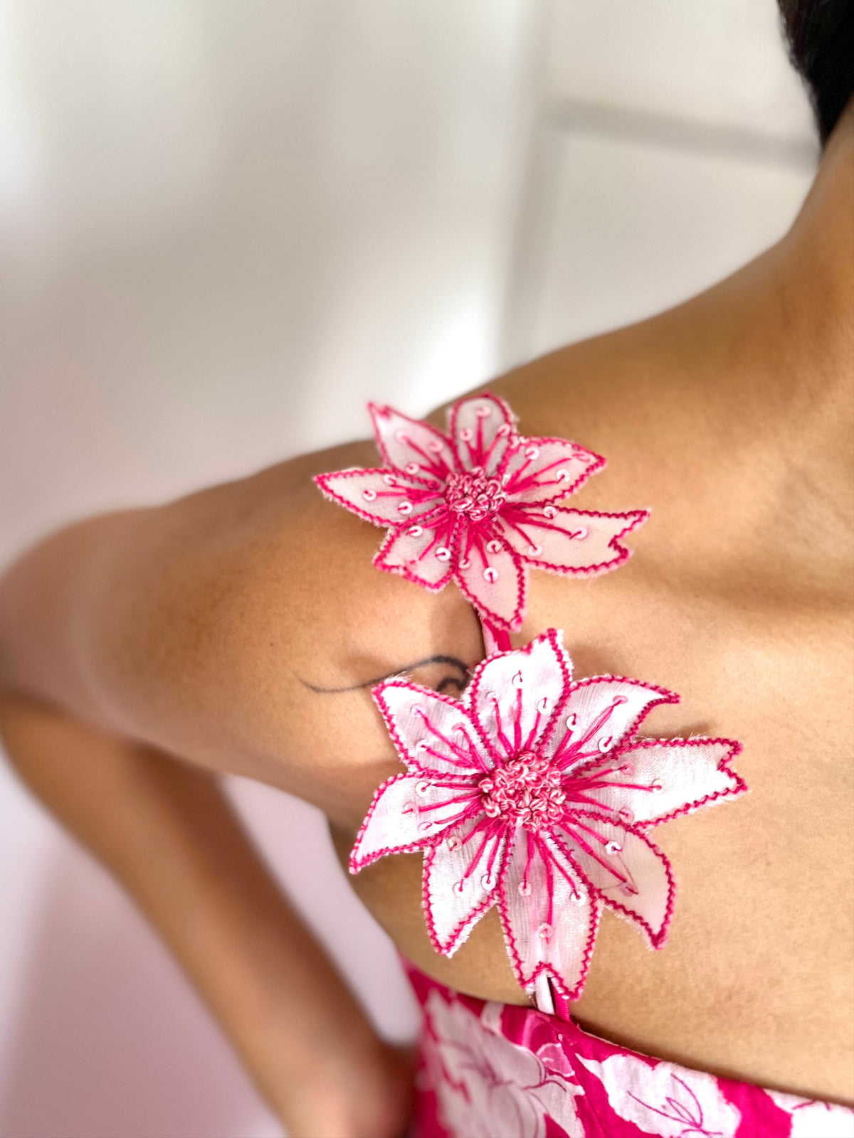 Tahlia Dress - Pink Floral Embroidered Long Dress