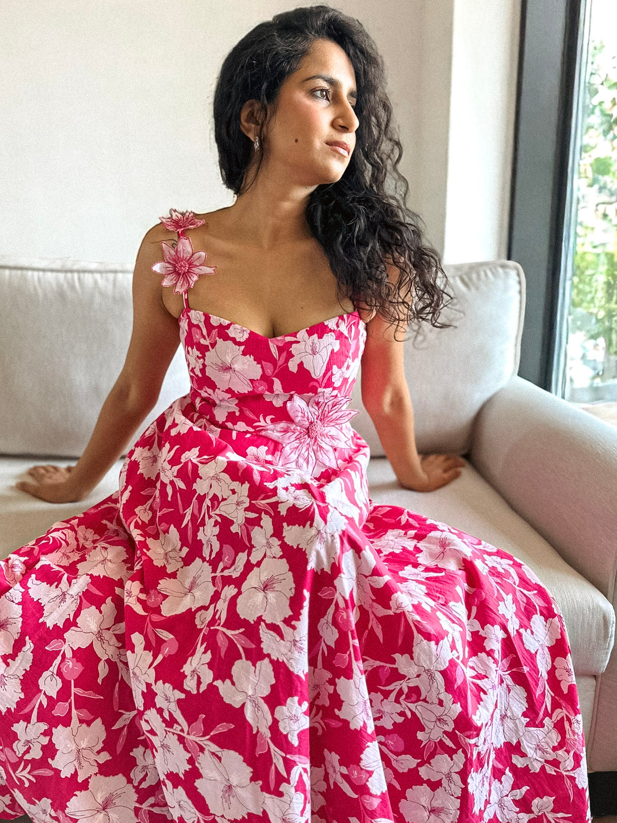 Tahlia Dress - Pink Floral Embroidered Long Dress