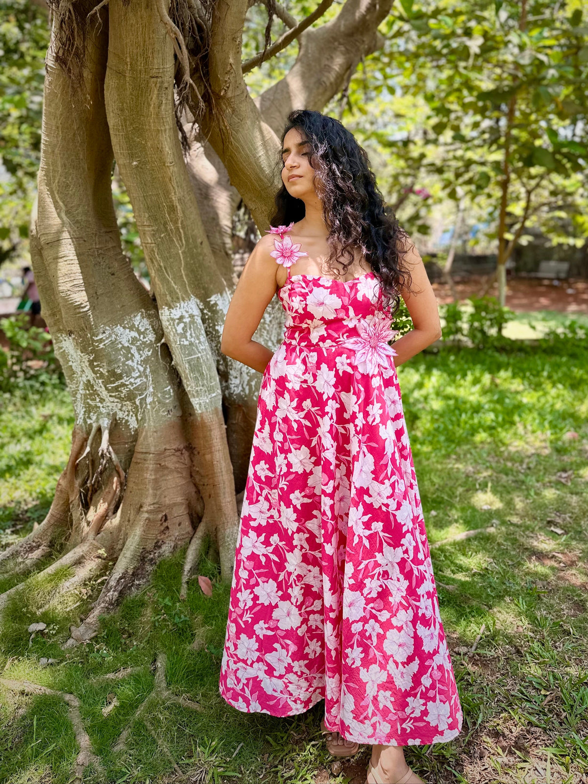 Tahlia Dress - Pink Floral Embroidered Long Dress