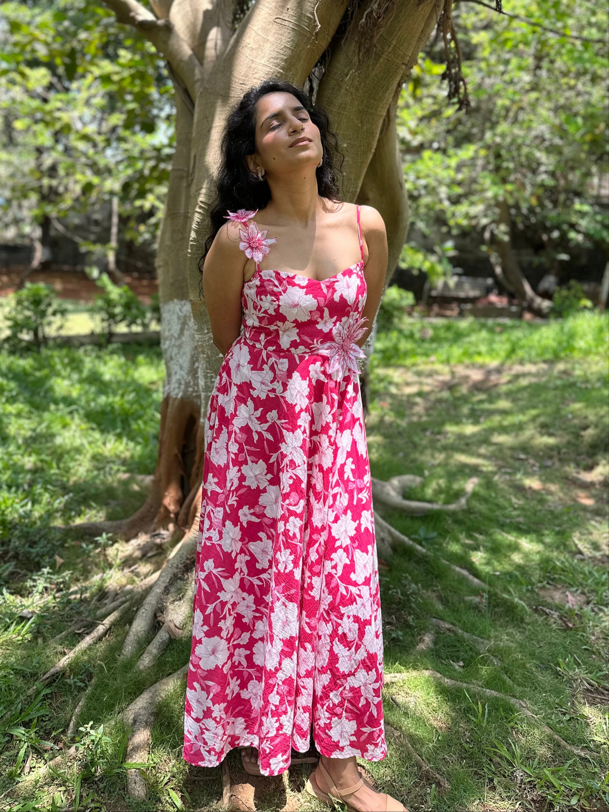 Tahlia Dress - Pink Floral Embroidered Long Dress