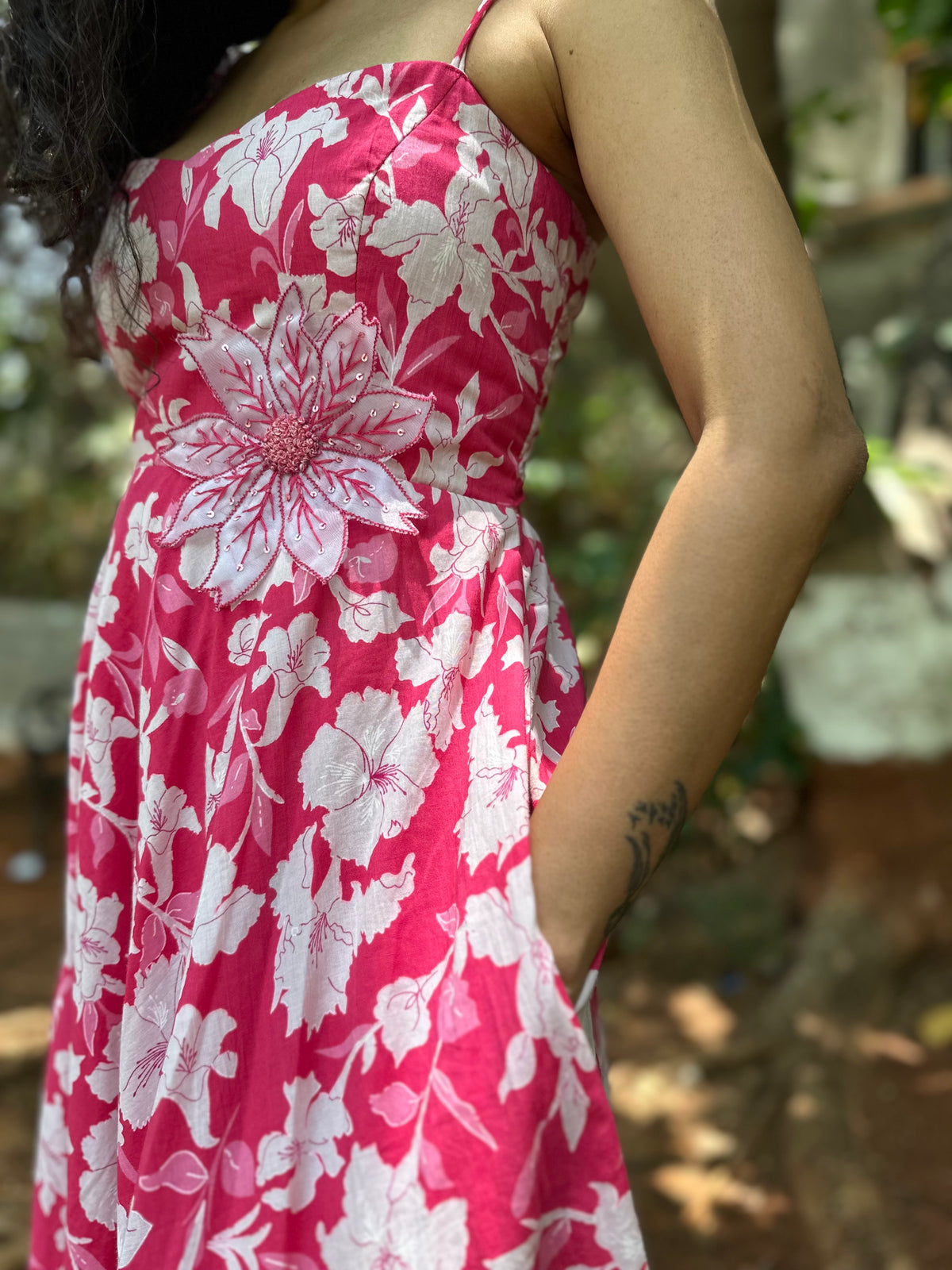 Tahlia Dress - Pink Floral Embroidered Long Dress