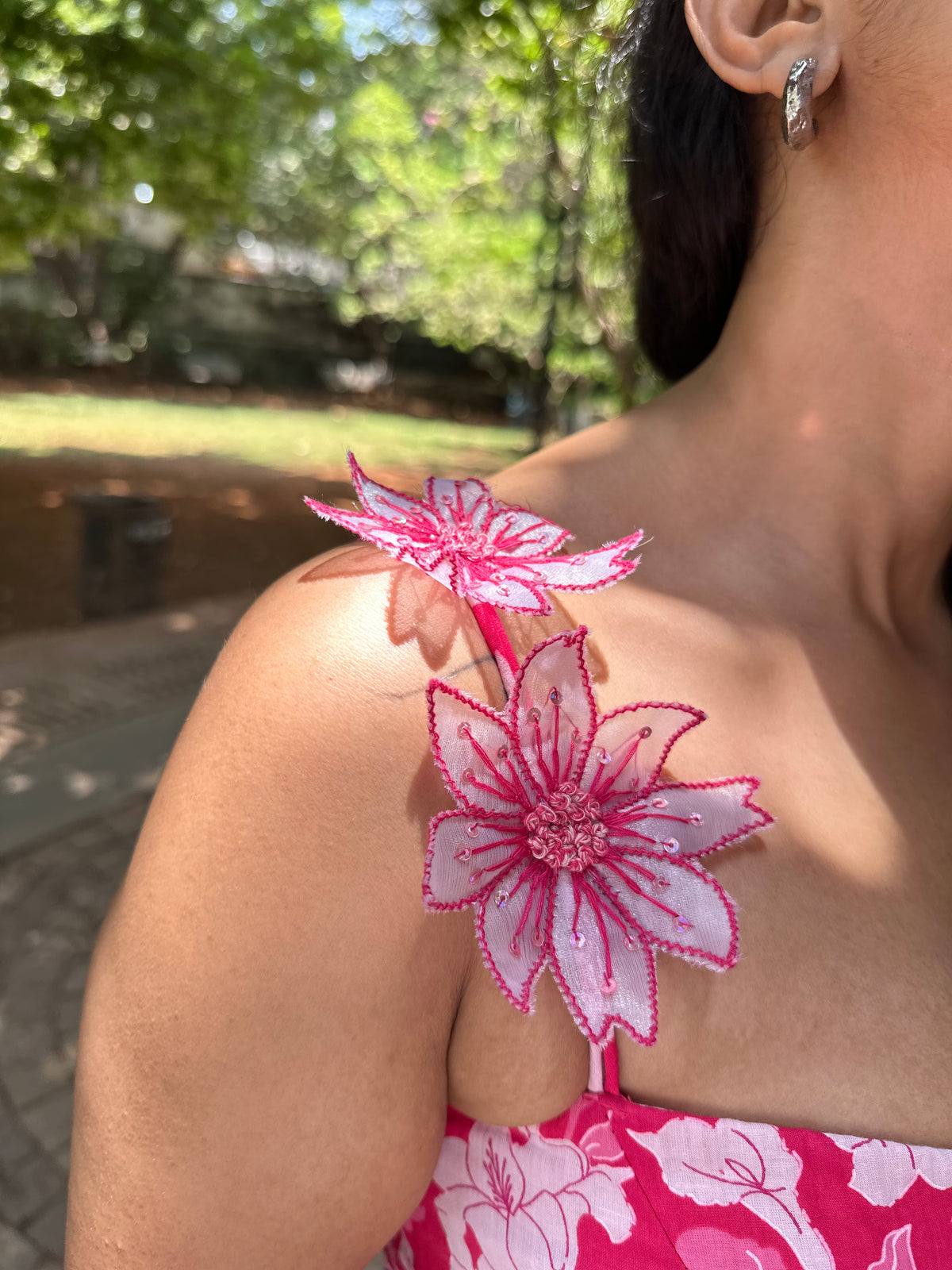 Tahlia Dress - Pink Floral Embroidered Long Dress