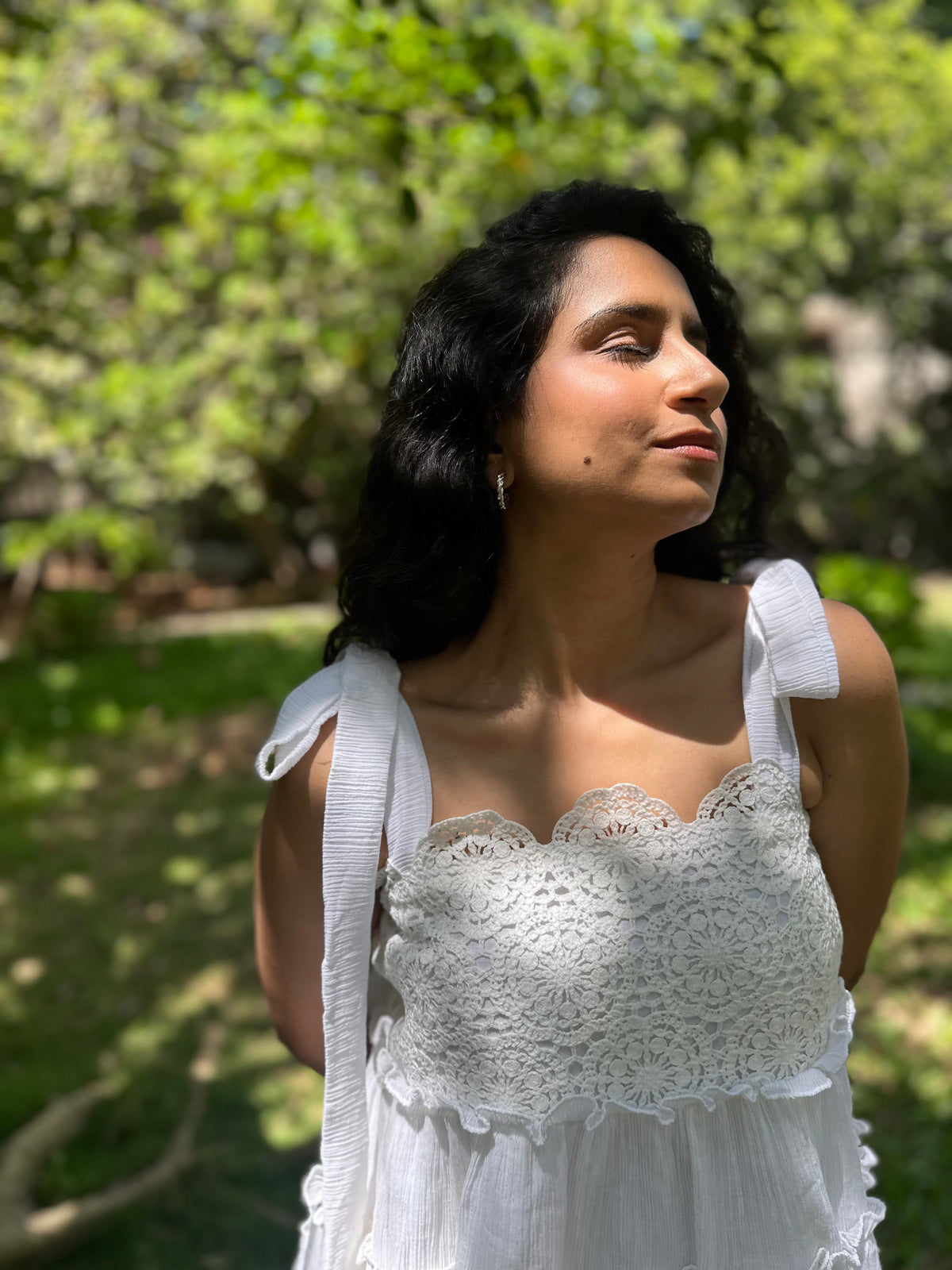 Alma Dress - White Crochet Bodice Short Tiered Dress