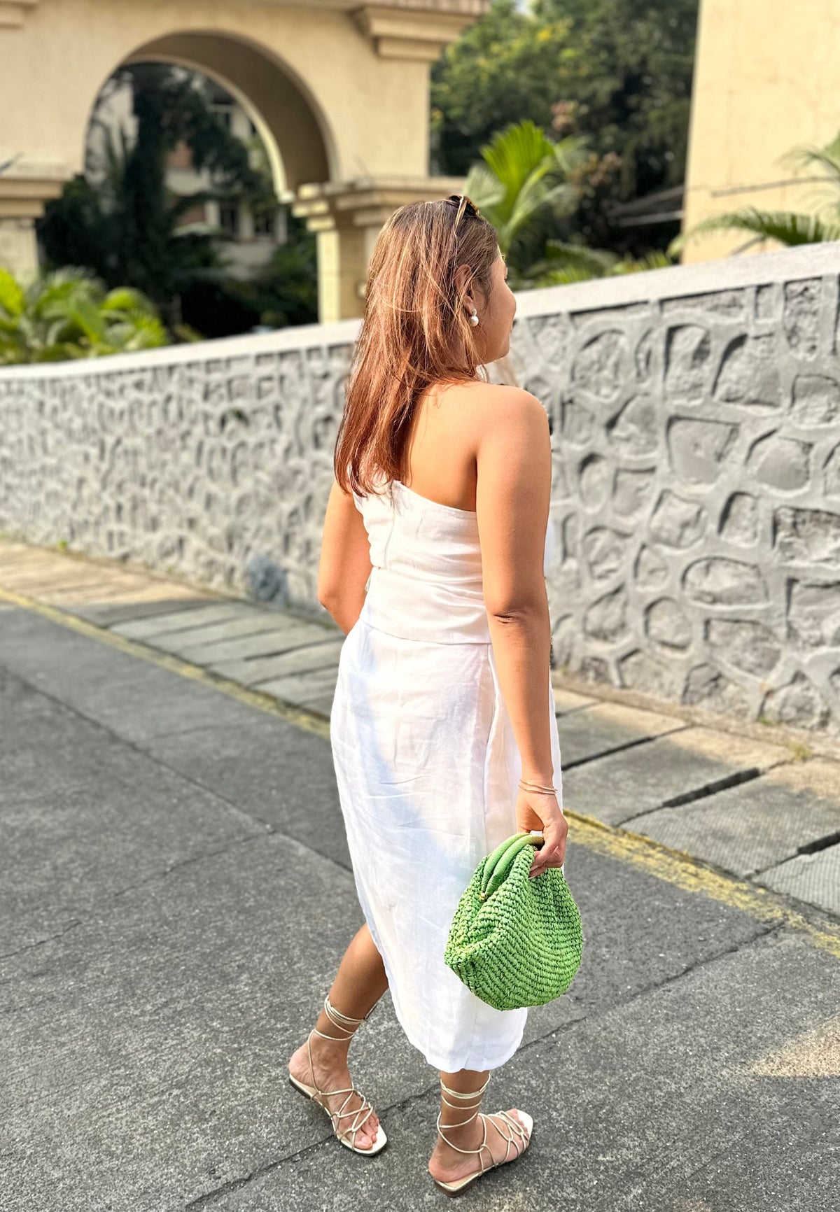 Naomi Dress - White Jute Linen One Shouldered Knee Length Dress