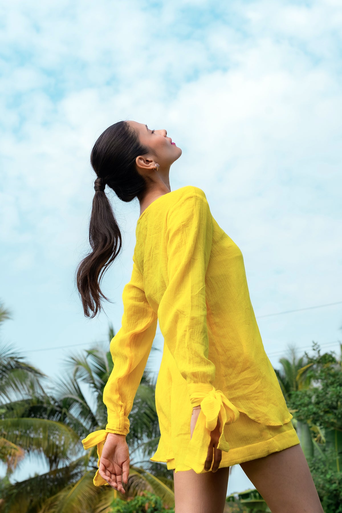 Luna Top - Tie-up Sleeve Top with Inner