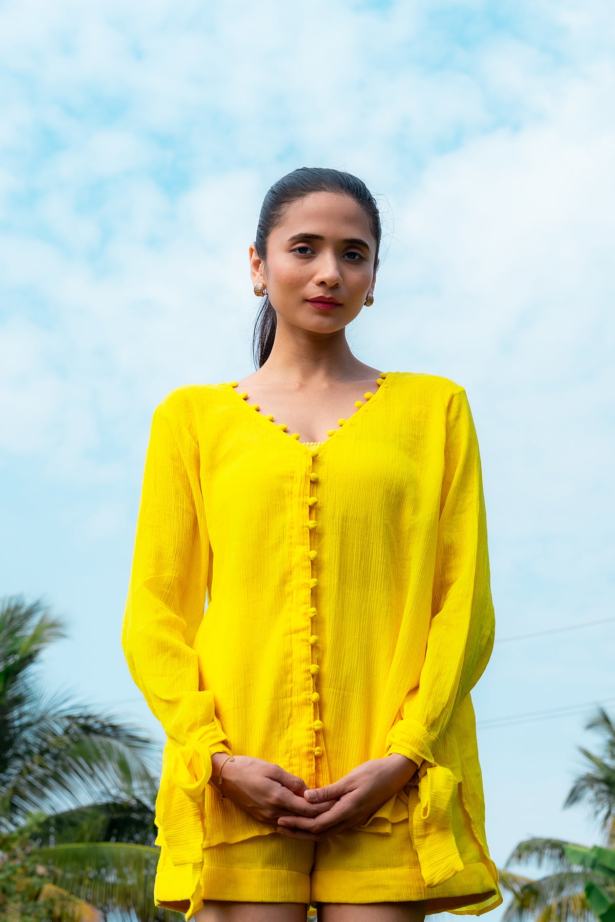 Luna set - Tie-up Sleeve Top and Shorts Co-ord Set