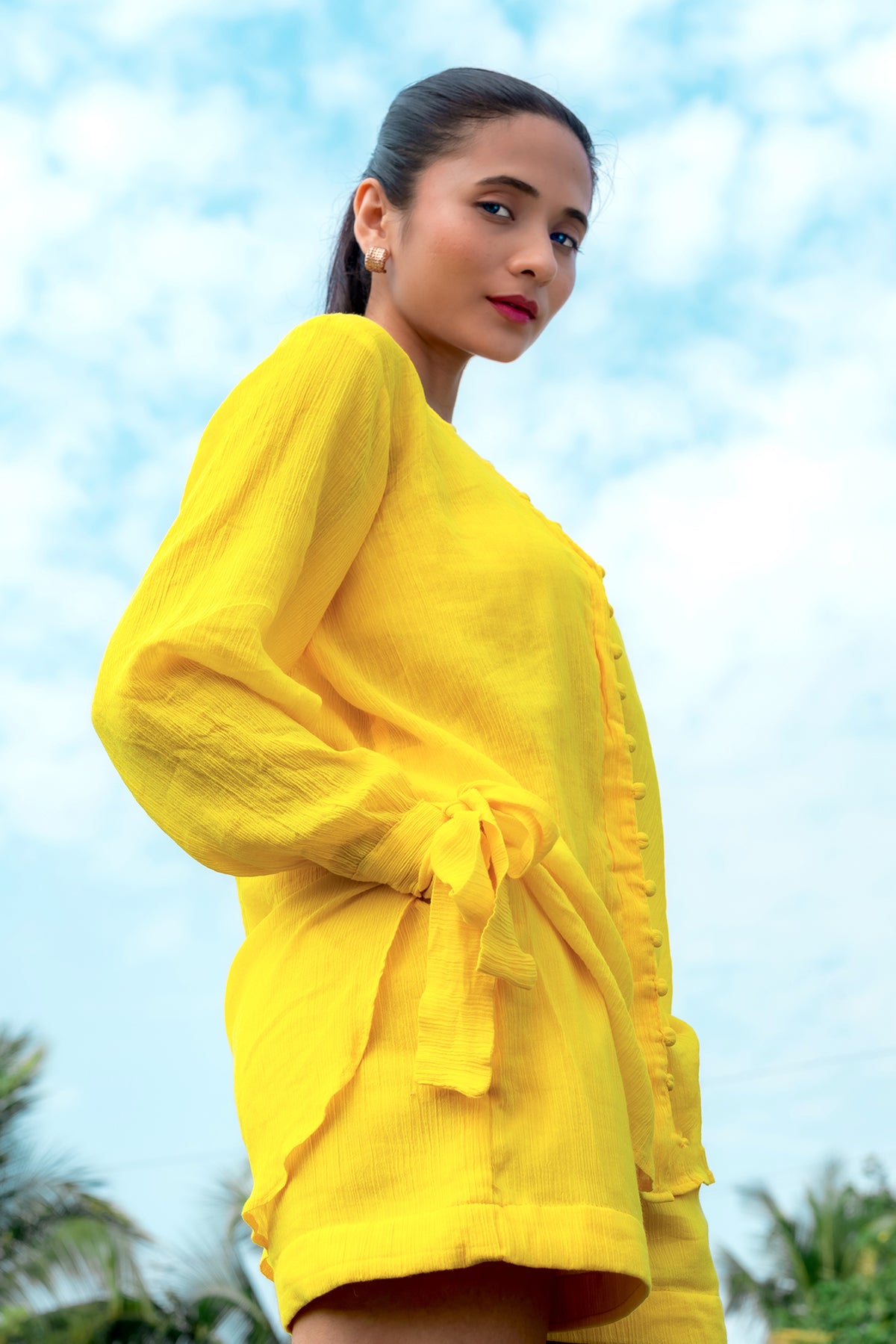 Luna set - Tie-up Sleeve Top and Shorts Co-ord Set