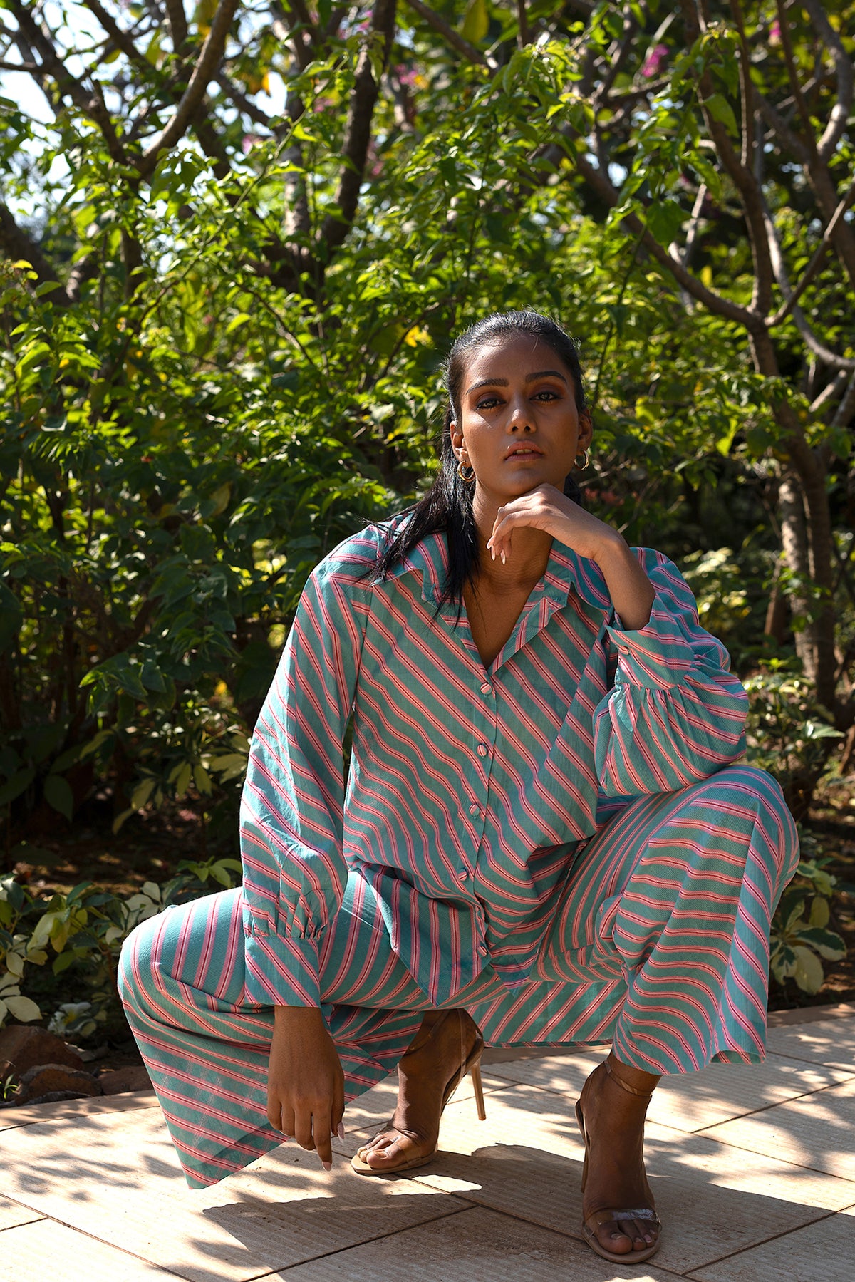 Vedika Shirt - Striped Long Sleeve Shirt with tie-up Belt