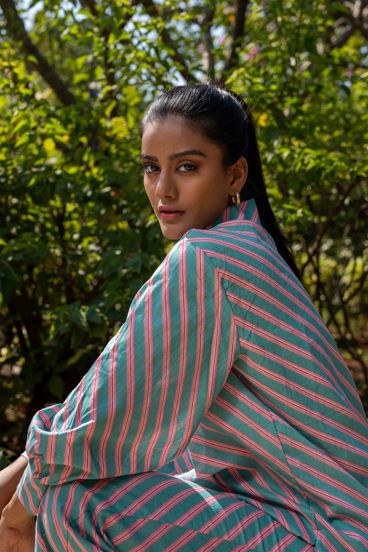 Vedika Shirt - Striped Long Sleeve Shirt with tie-up Belt