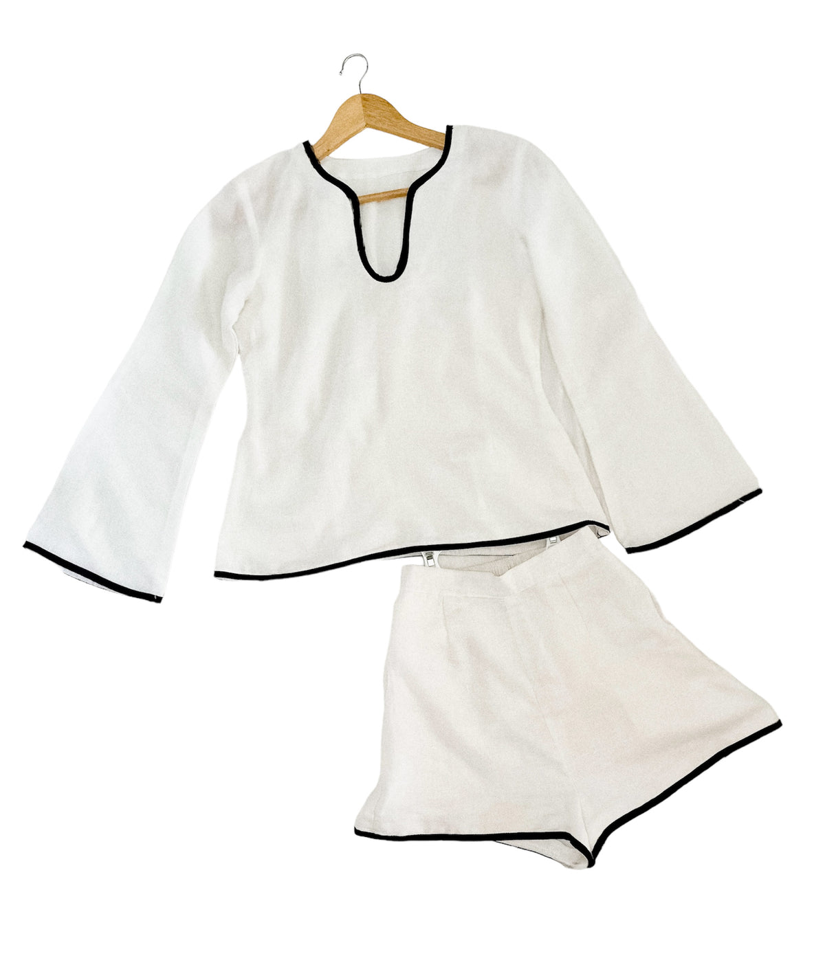 Tara Set - White Linen Flared Sleeve Top and Shorts Co-ord Set