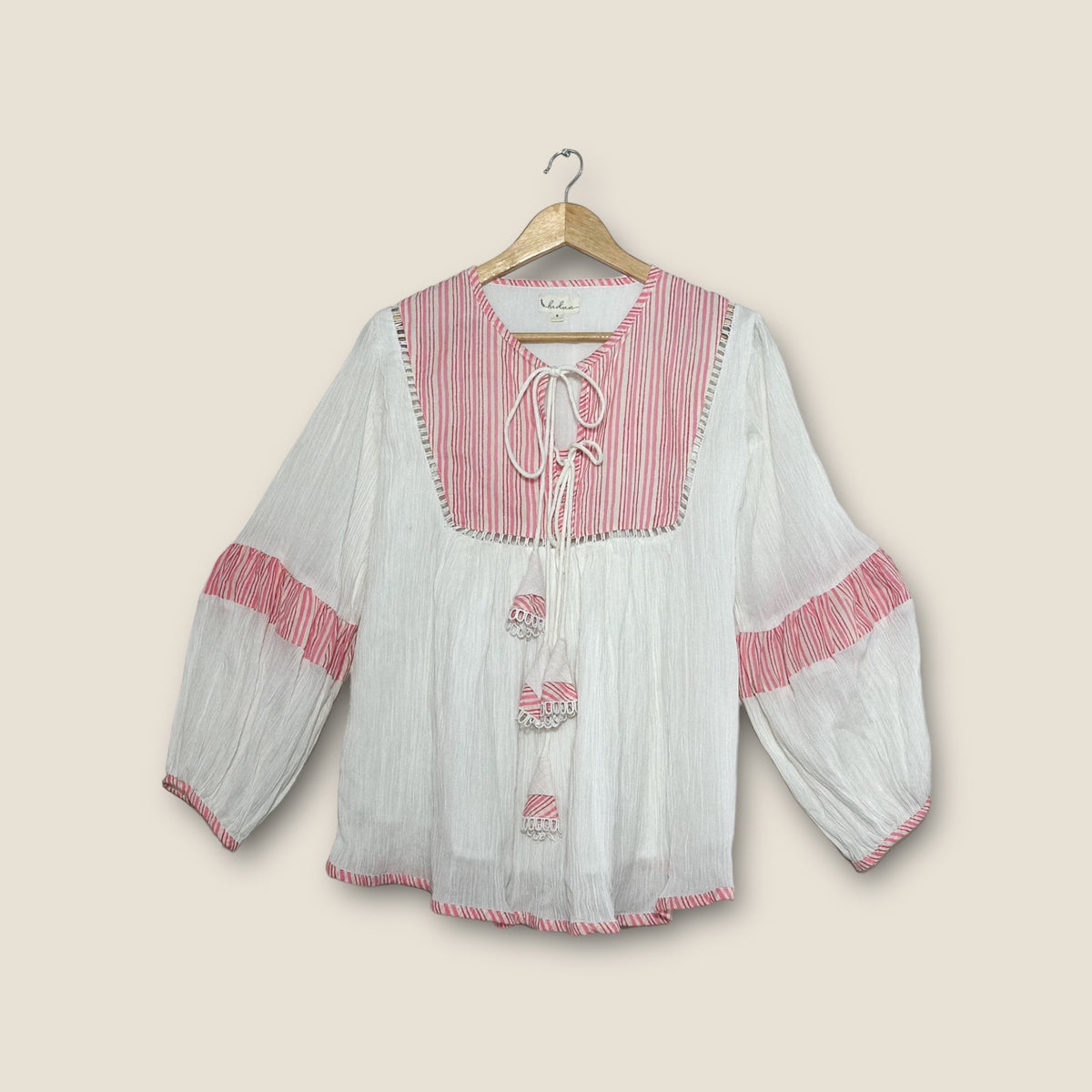 Runa Top - Pink Striped Yoke Boho Top