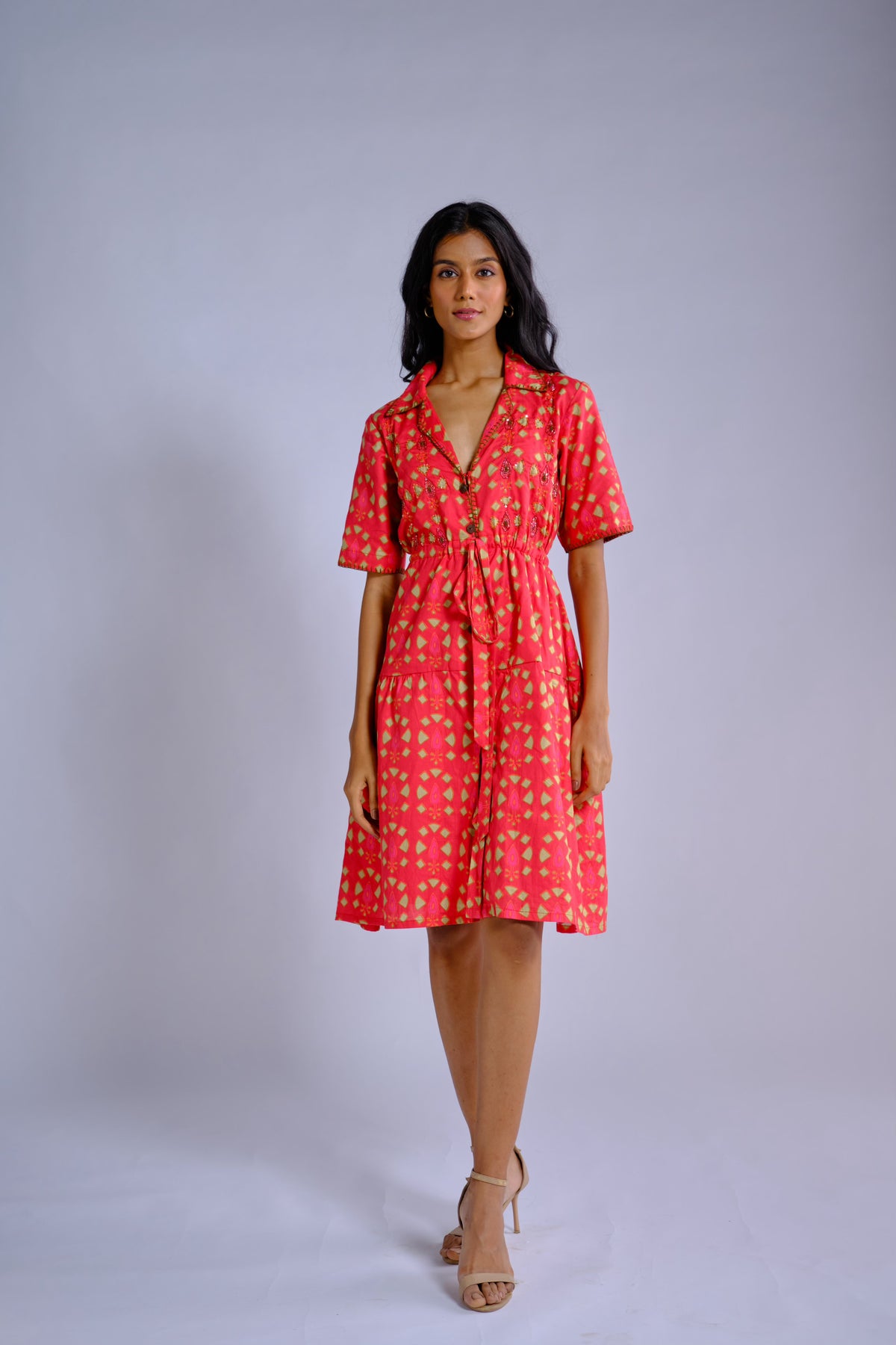 Reina Dress - Embroidered Shirt Dress for Women