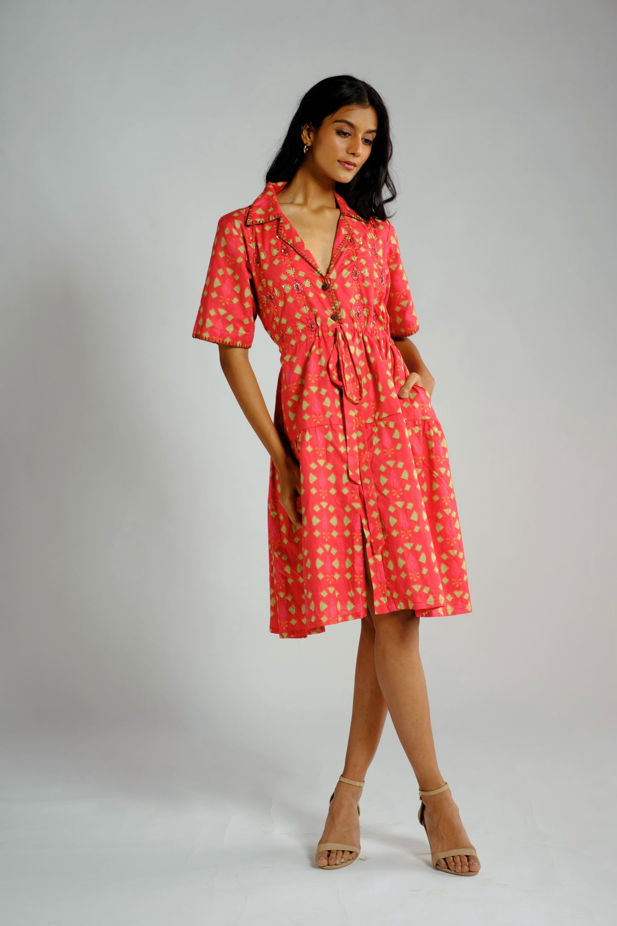 Reina Dress - Embroidered Shirt Dress for Women