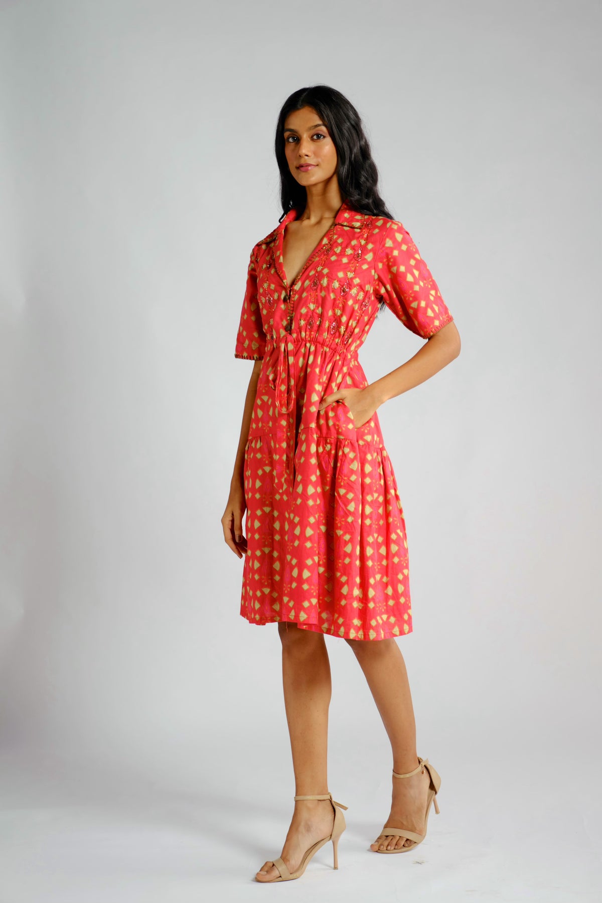 Reina Dress - Embroidered Shirt Dress for Women