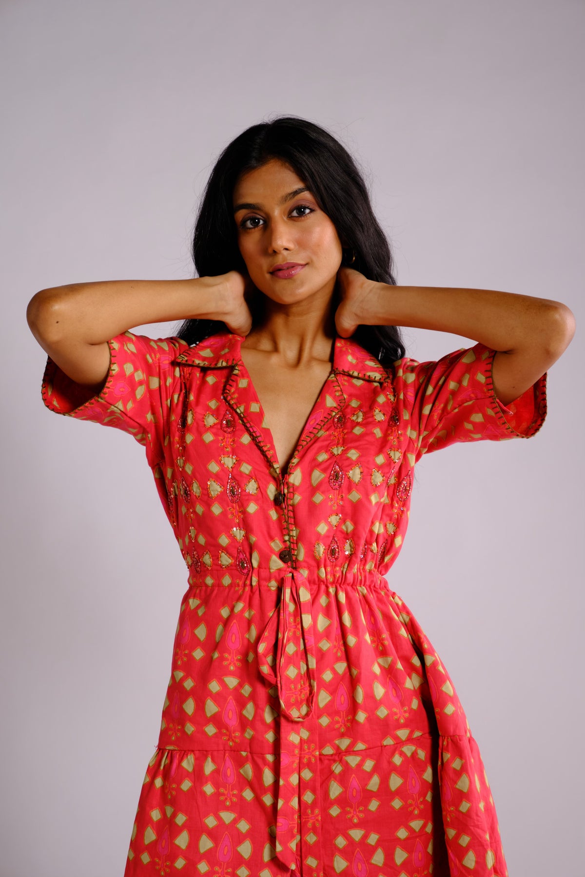 Reina Dress - Embroidered Shirt Dress for Women