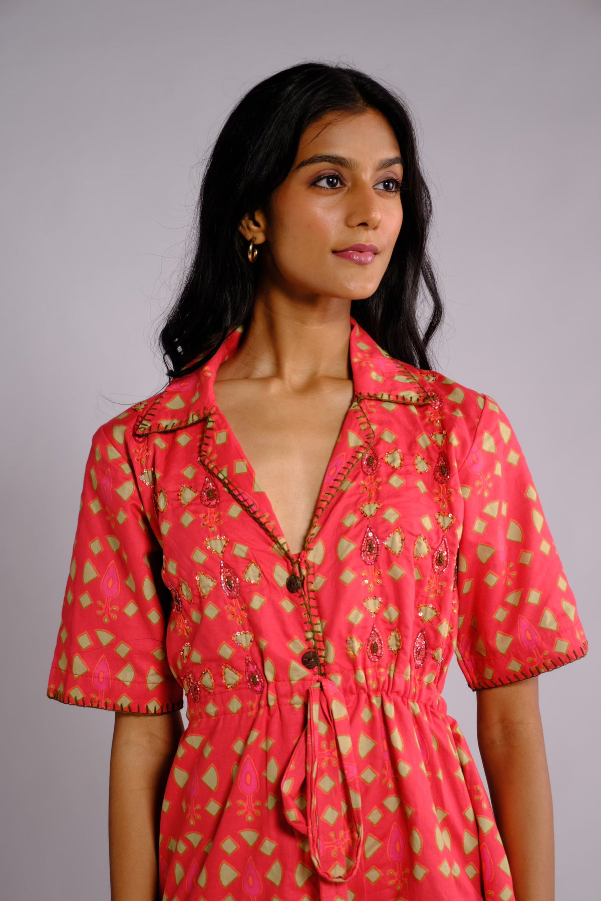 Reina Dress - Embroidered Shirt Dress for Women