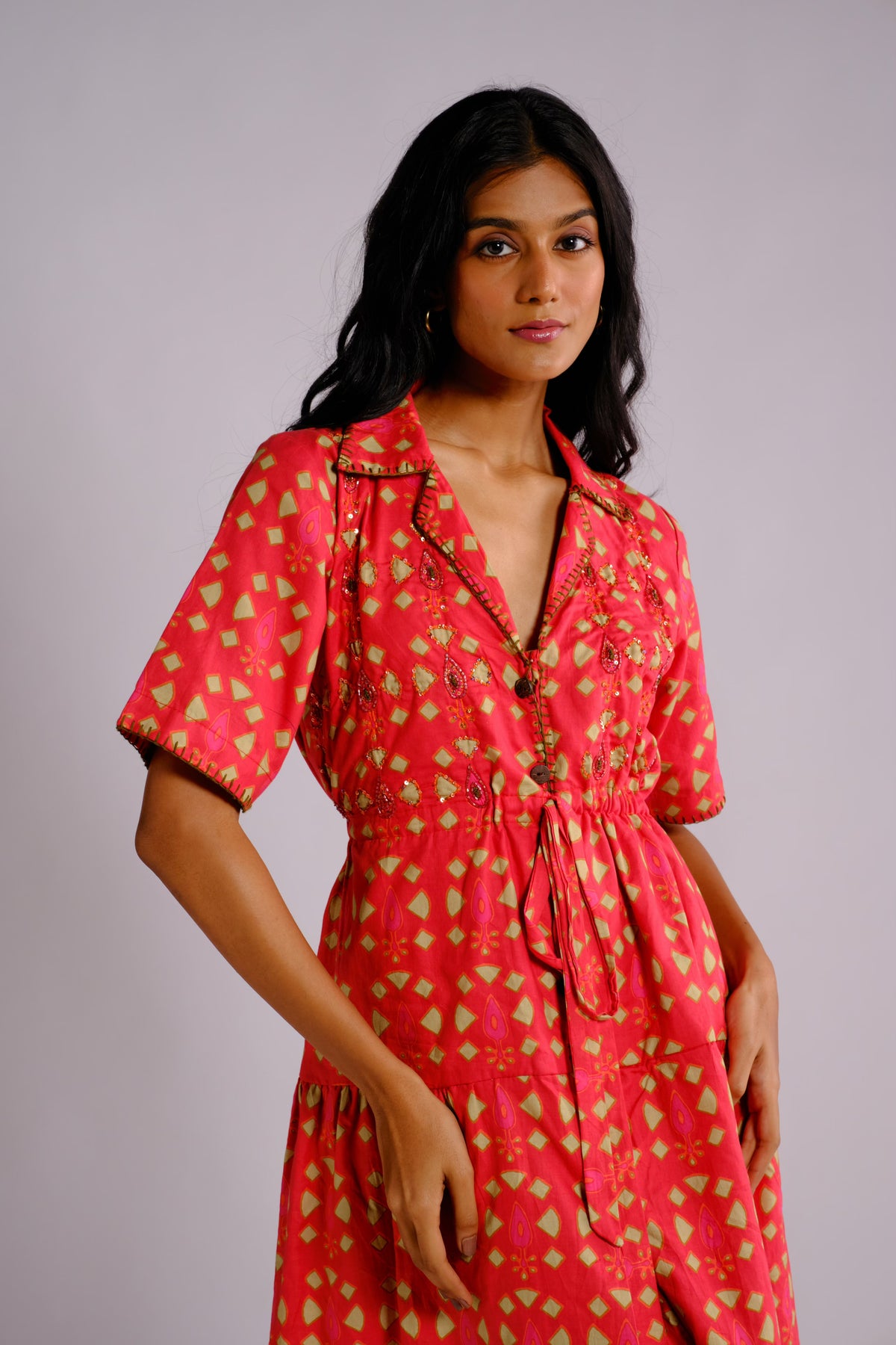 Reina Dress - Embroidered Shirt Dress for Women