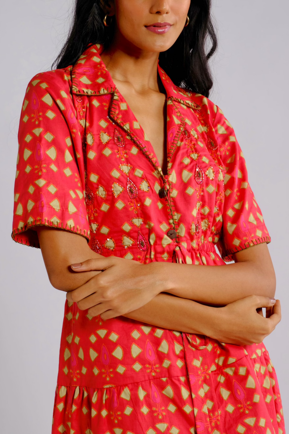 Reina Dress - Embroidered Shirt Dress for Women