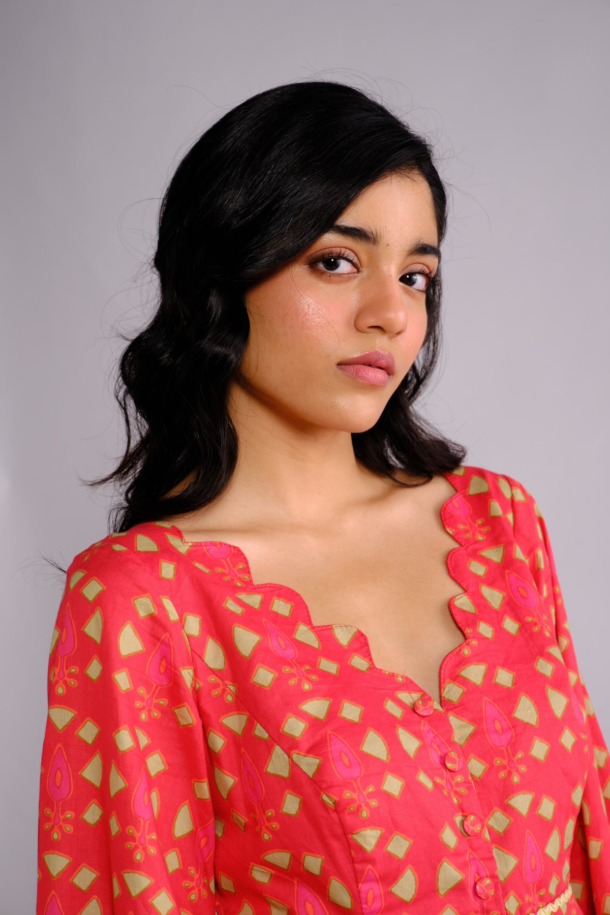 Ruby Dress - Red Drop-waist Long Sleeve Short Dress