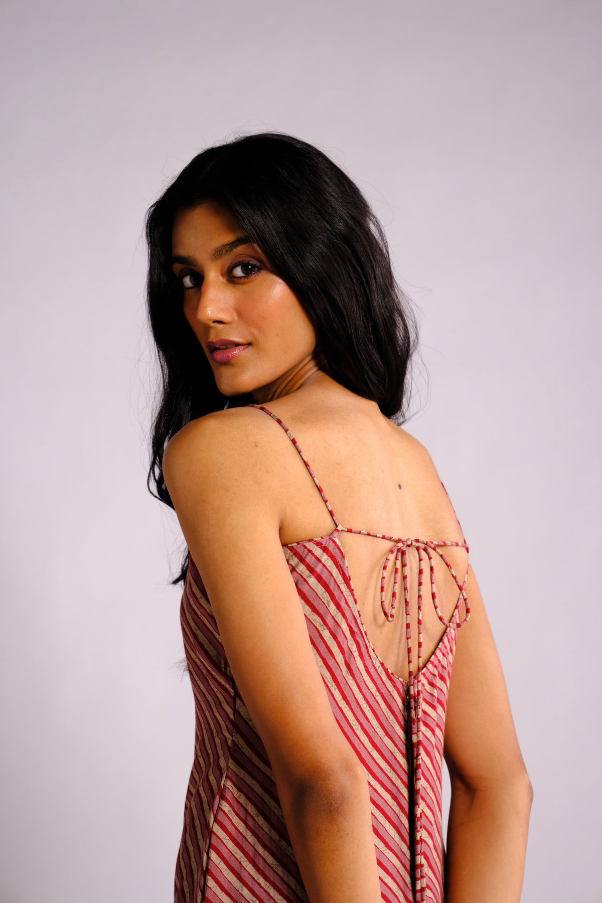 Ashley Dress - Maroon Striped Long Dress