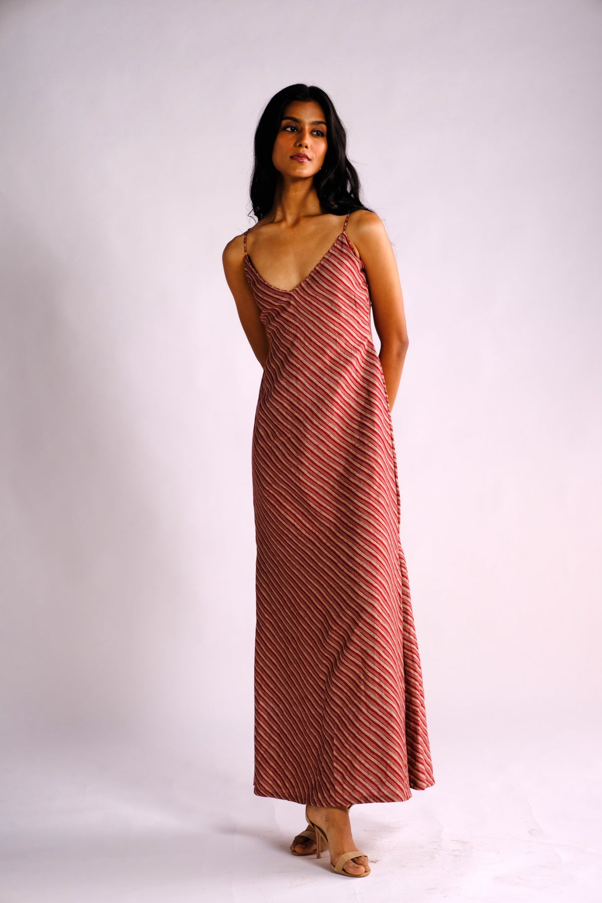 Ashley Dress - Maroon Striped Long Dress