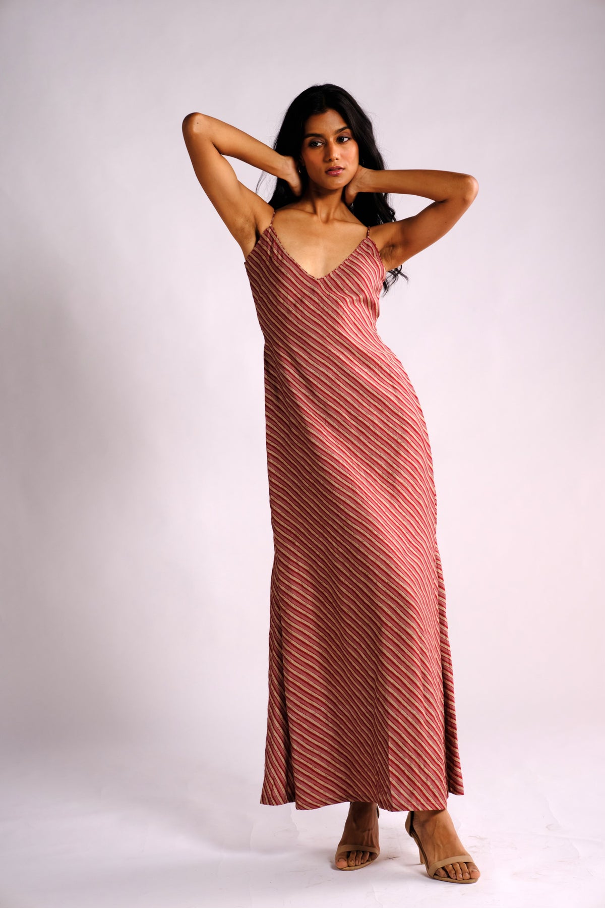 Ashley Dress - Maroon Striped Long Dress