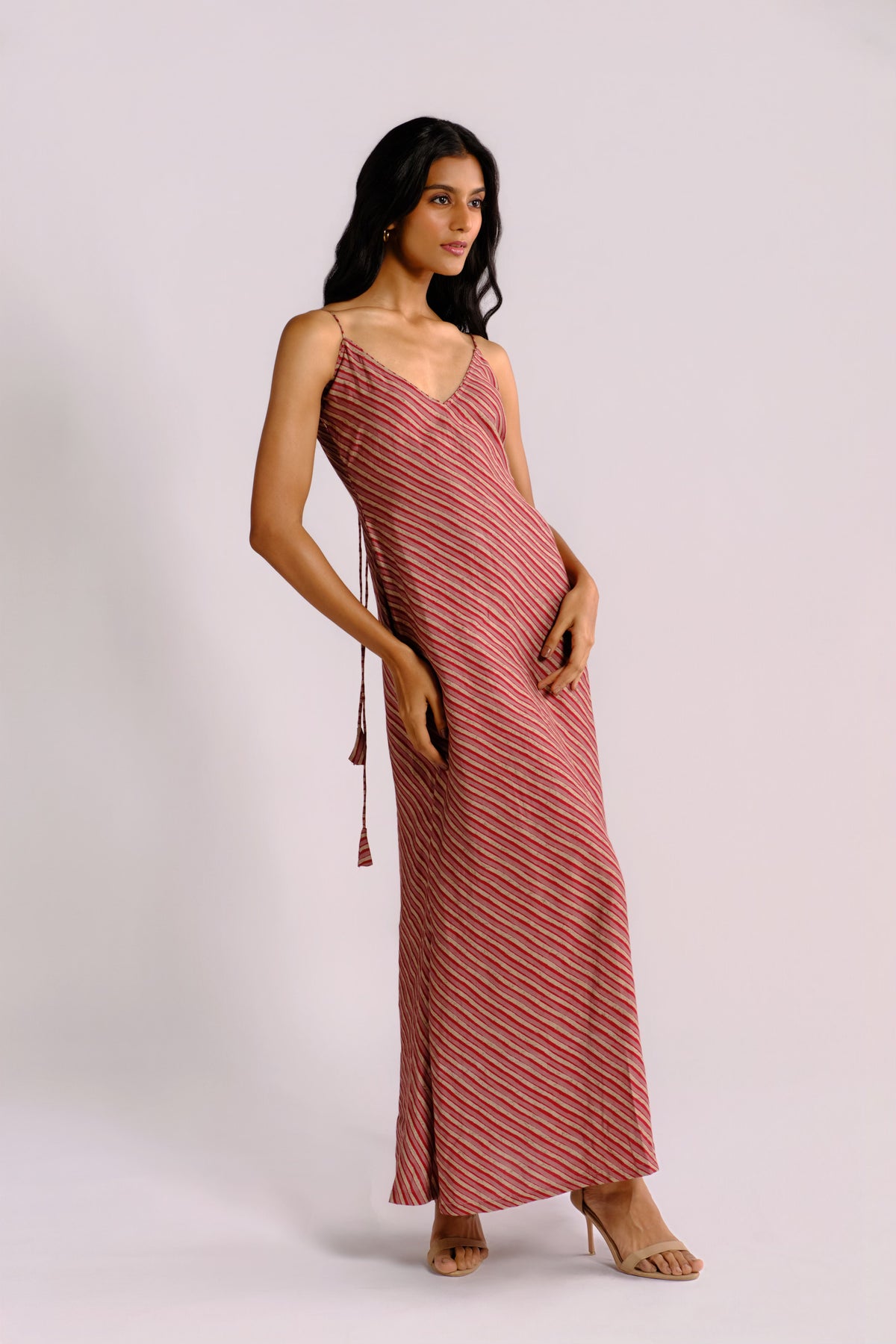 Ashley Dress - Maroon Striped Long Dress