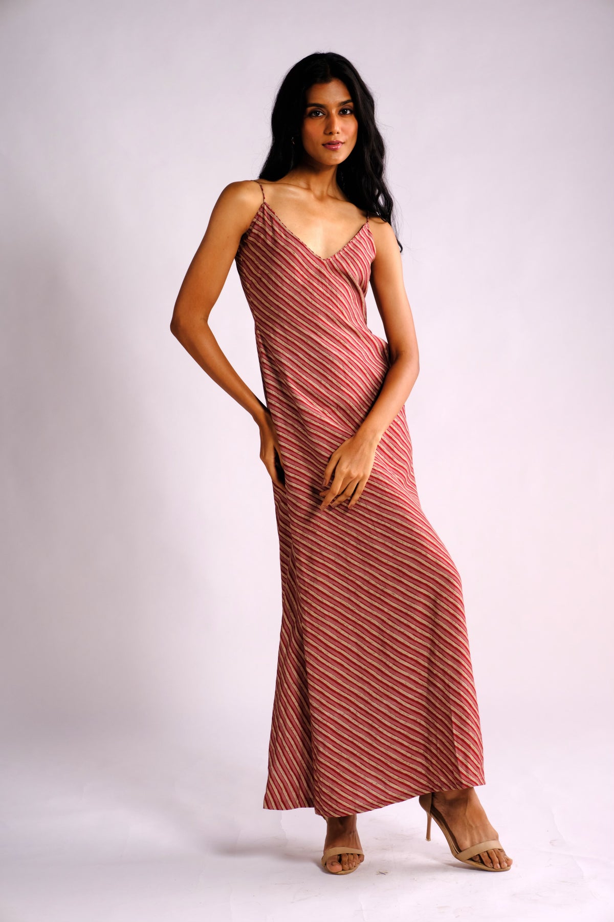 Ashley Dress - Maroon Striped Long Dress