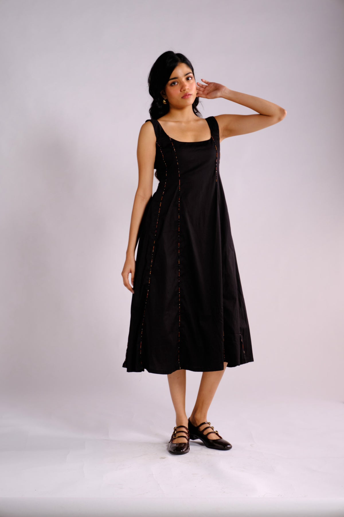 Nyla Dress - Black Panelled Midi Dress