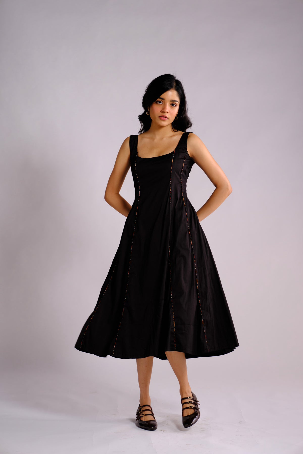 Nyla Dress - Black Panelled Midi Dress