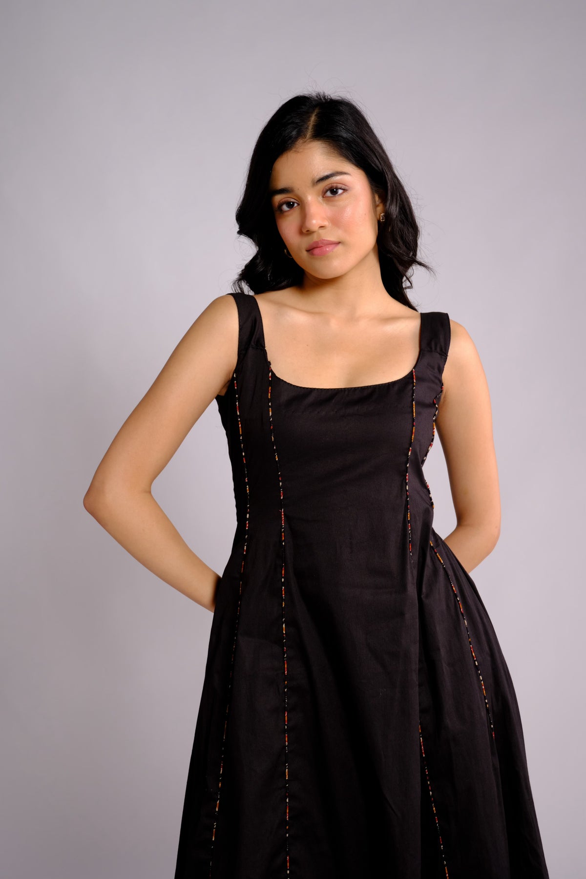 Nyla Dress - Black Panelled Midi Dress