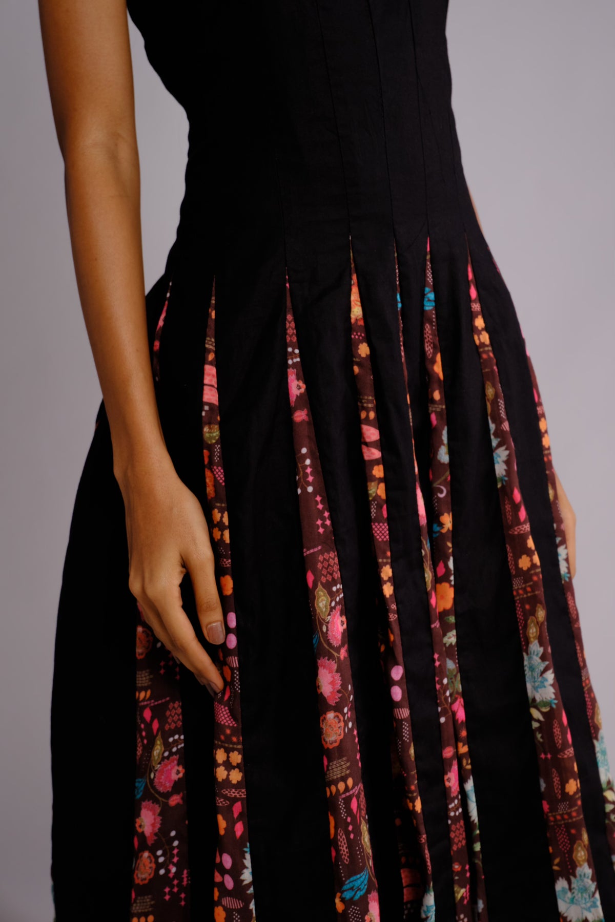 Maeve Dress - Black Printed Panelled Midi Dress