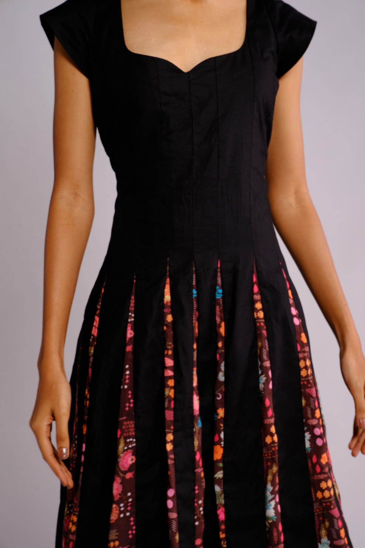 Maeve Dress - Black Printed Panelled Midi Dress