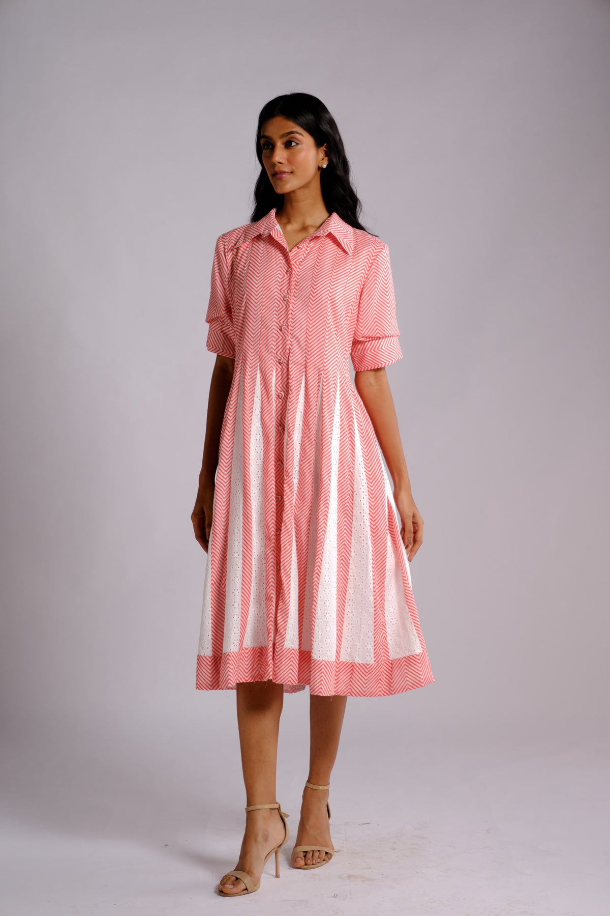 Cara Dress - Striped Panelled Dress Shirt Dress