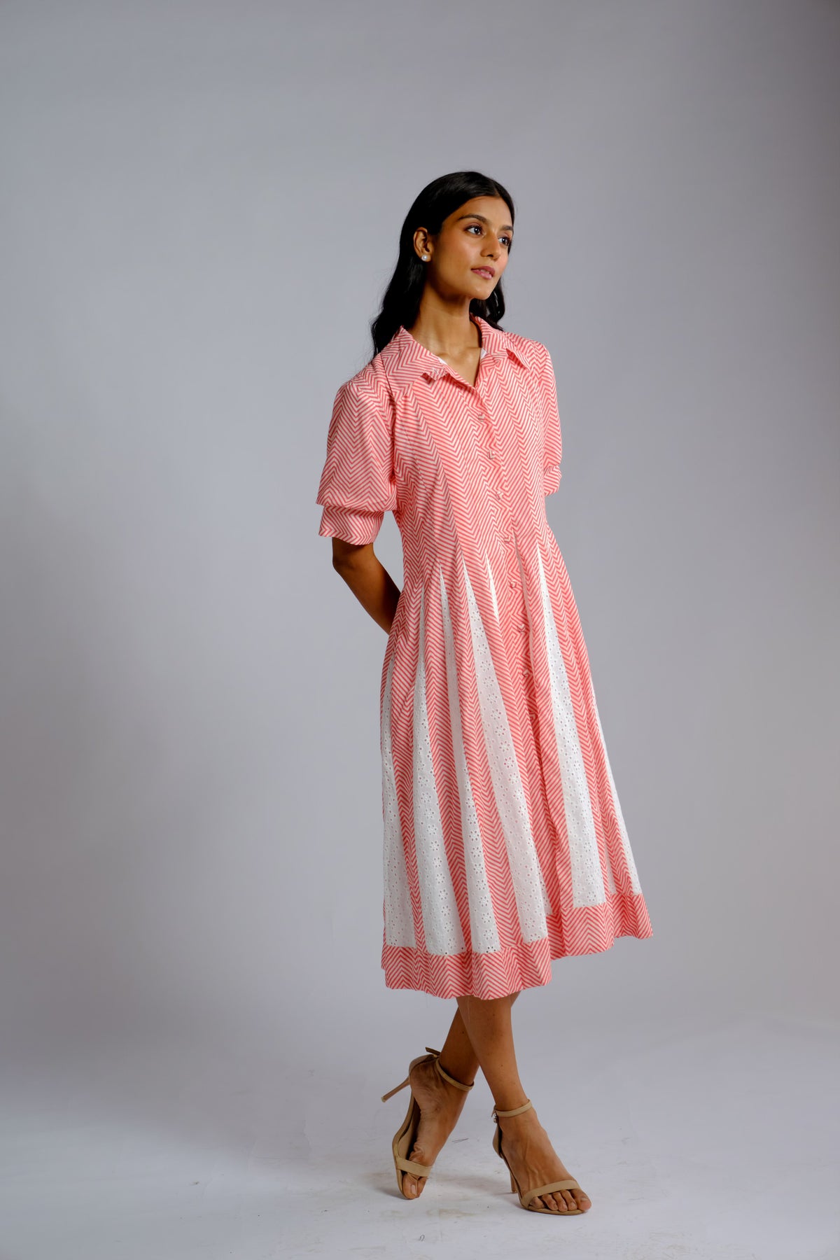 Cara Dress - Striped Panelled Dress Shirt Dress