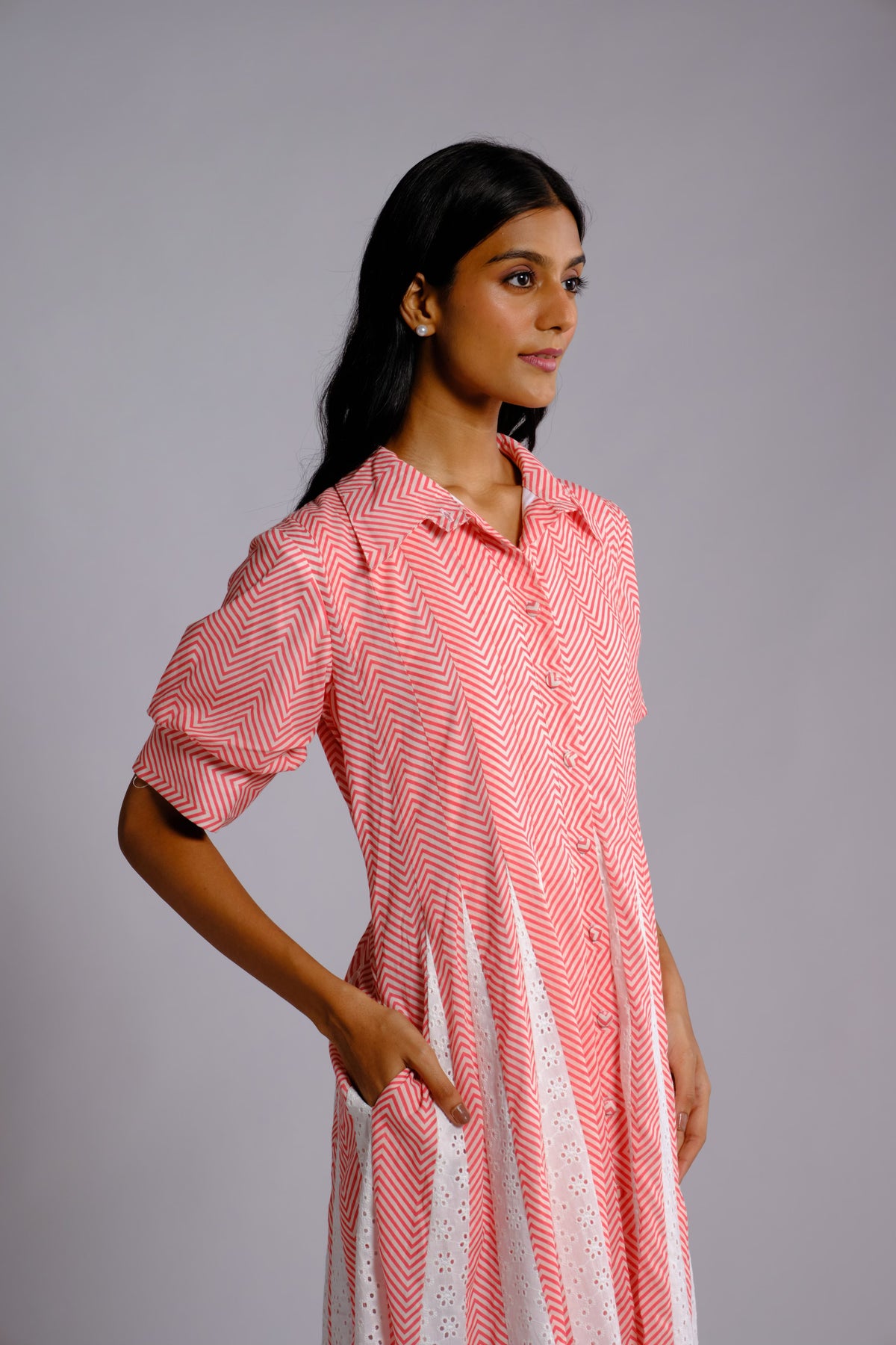 Cara Dress - Striped Panelled Dress Shirt Dress