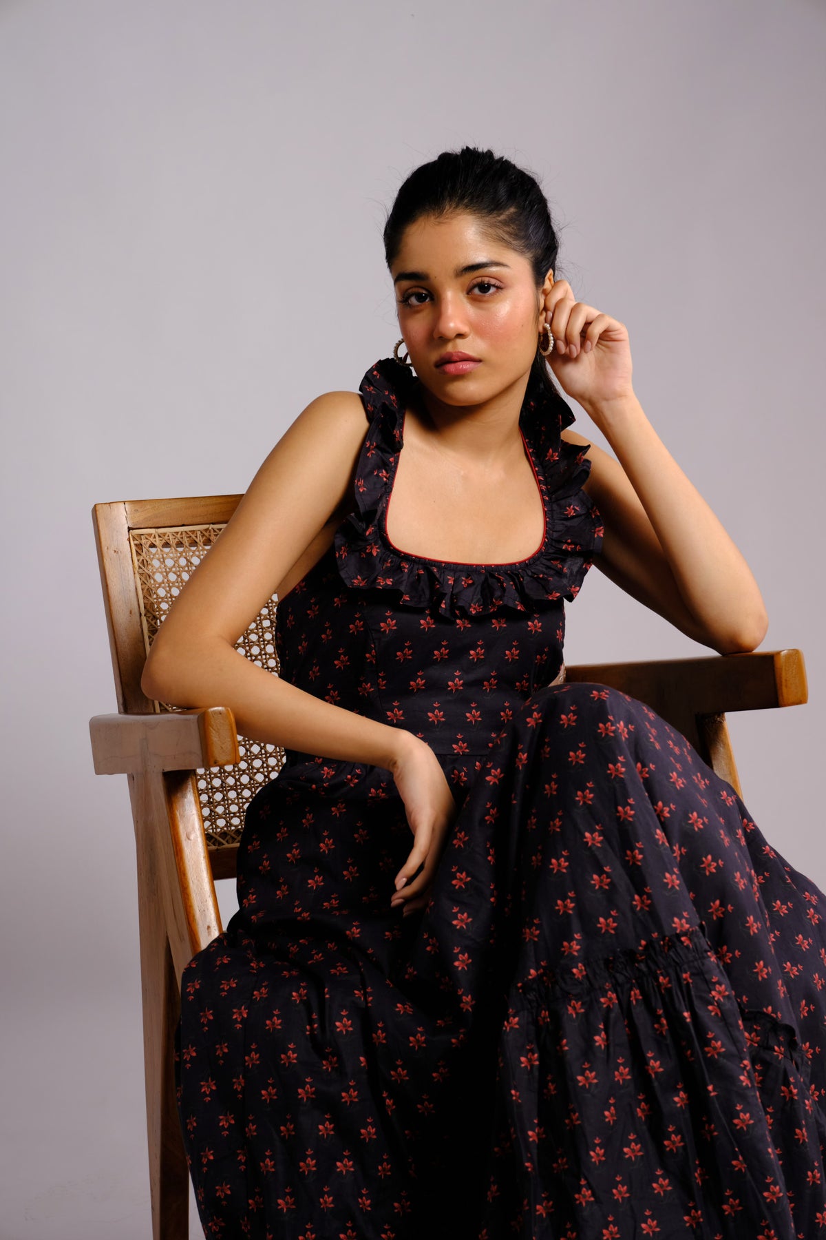 Dani Dress - Black Printed Halter Maxi Dress