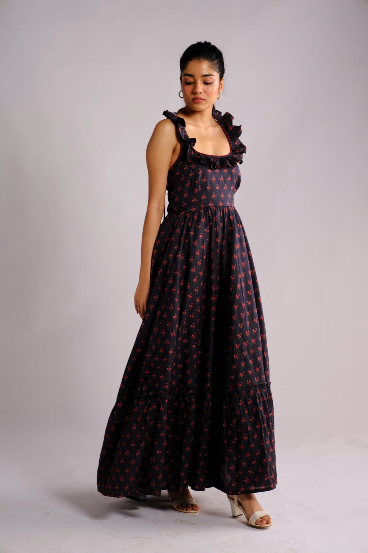 Dani Dress - Black Printed Halter Maxi Dress
