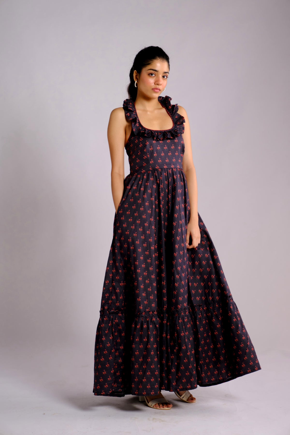 Dani Dress - Black Printed Halter Maxi Dress