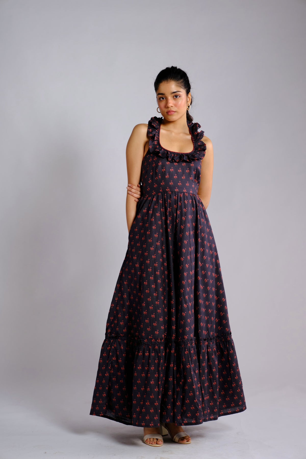 Dani Dress - Black Printed Halter Maxi Dress